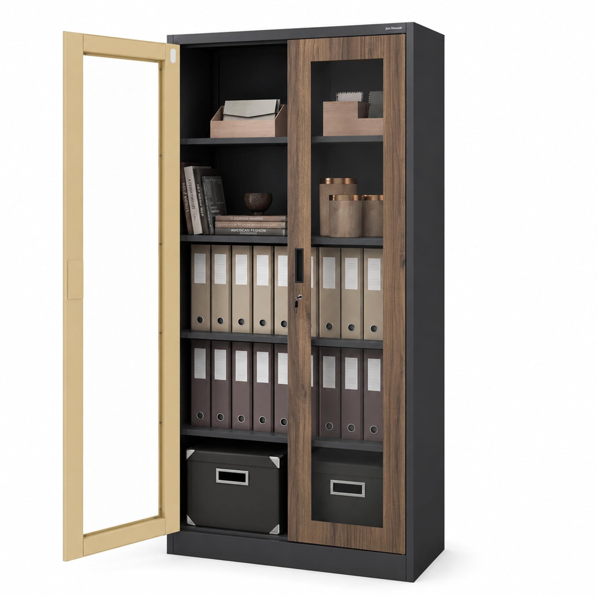 Jan Nowak Vitrine Metall Vitrinenschrank abschließbar 90 cm AMELIA Glasscheiben (Büroschrank Aktenschrank Büro Kanzlei Praxis Sozialraum, Stahl 0,6 mm 185 x 90  – Bild 2 von 5