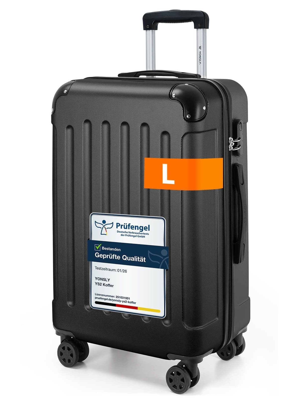 YONSLY Hartschalen-Trolley Hartschalen-Reisekoffer Trolley Rollkoffer in S/M/L/XL Größen, 4 Rollen, mit 360°-Lenkrollen, Zahlenschloss und mehrstufigem Teleskopgriff