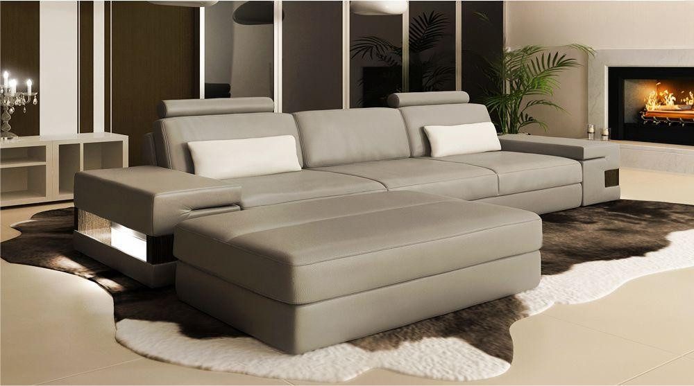 JVmoebel 3-Sitzer Elegantes Sofa in Grau mit Hocker aus Premium Lederfaserstoff, 2 Teile, Made in Europa