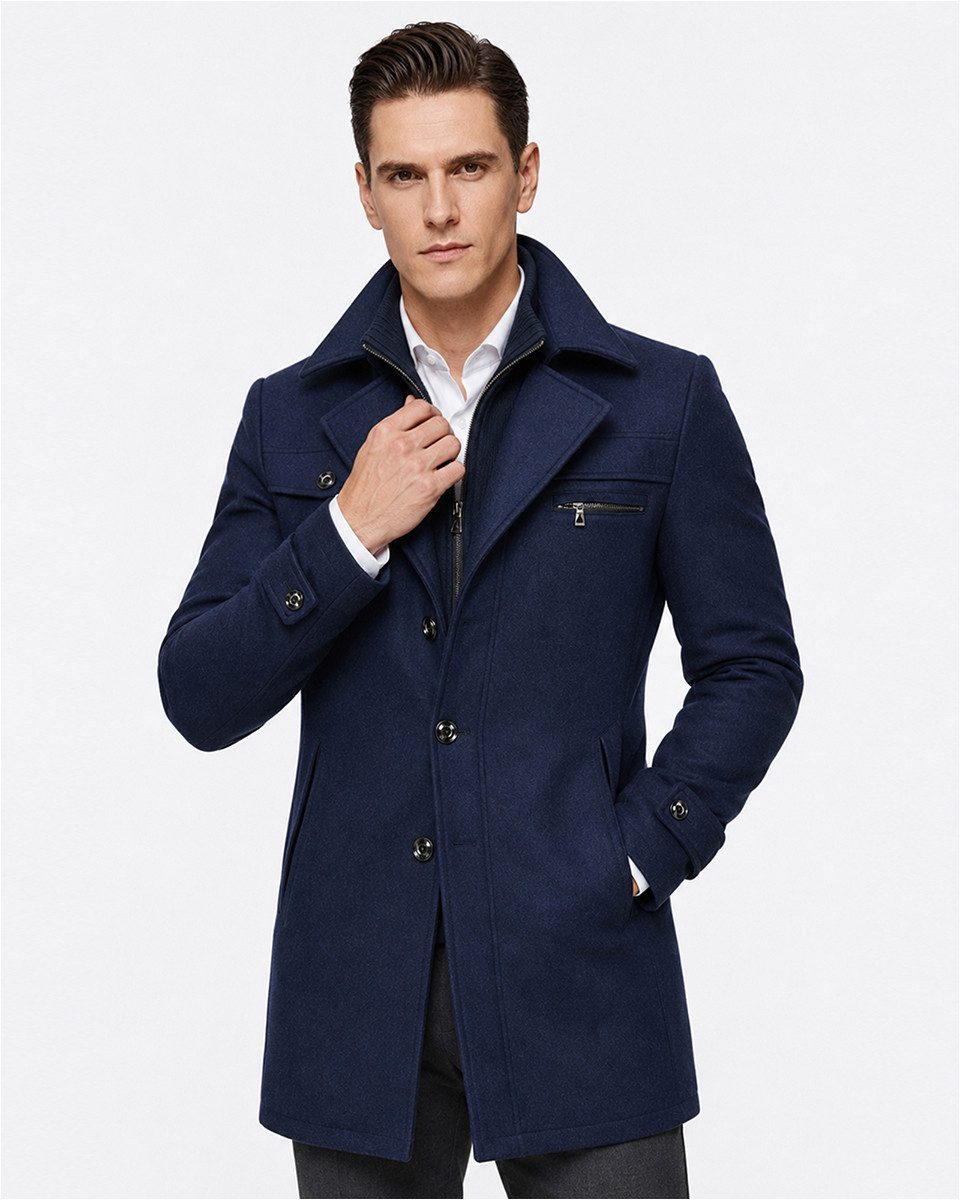 Allthemen Kurzmantel mit abnehmbarem Doppelkragen Wintermantel Herren vintage Wollmantel