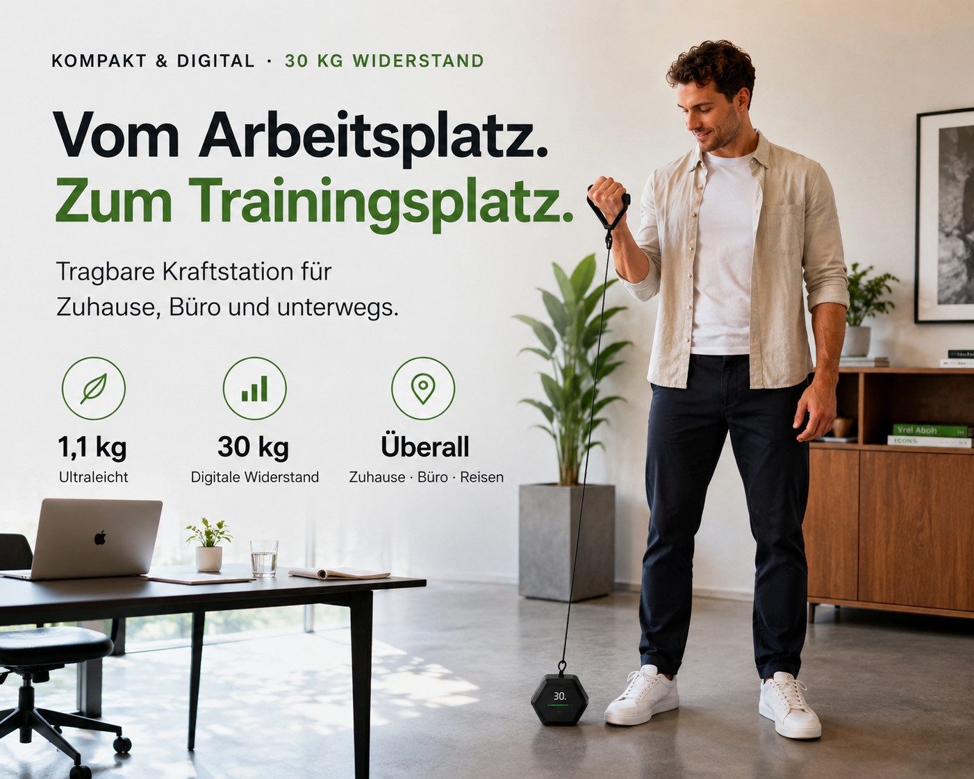 Rayofi Kraftstation Upgrade Mobiler Kabelzug 3–30 kg für Rücken & Ganzkörpertraining, 0 Gewichtsblöcke (1-tlg., Türanker, Fußschlaufe, Pro-Bodenplatte, Handgriff), Lüfterkühlung, Butterfly, Latzug & Bizeps Home Gym mit App