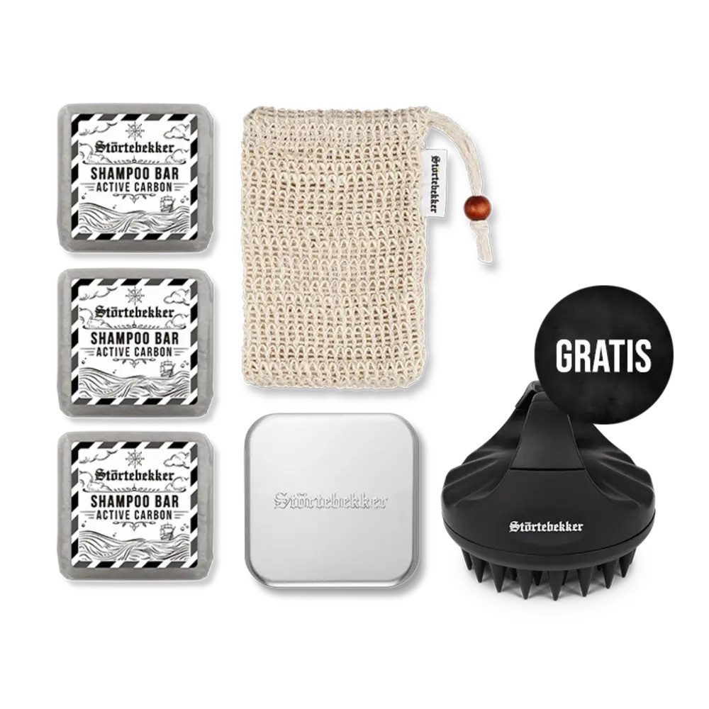 Störtebekker Festes Haarshampoo x 3 - Duschset Hair inkl. GRATIS Scalp Brush