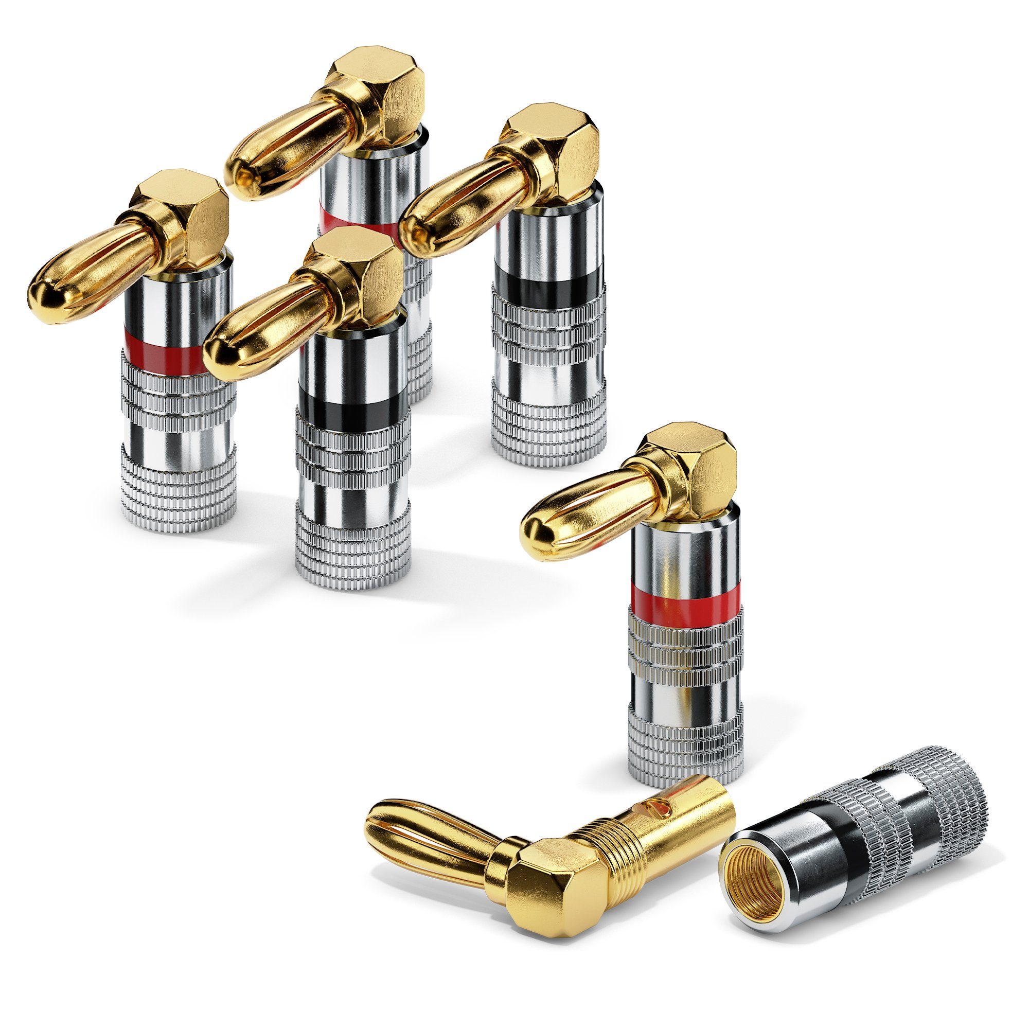 conecto conecto Bananenstecker 4er-Set, 90° gewinkelter Stecker, für alle Audio-Kabel