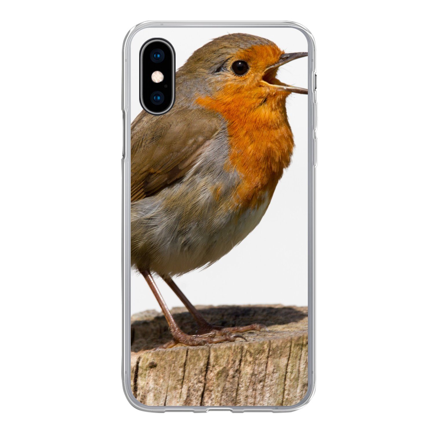 MuchoWow Handyhülle für Apple iPhone X Rotkehlchen - Vogel - Holz, Smartphone-Bumper, Print, Handy Schutzhülle Dünn