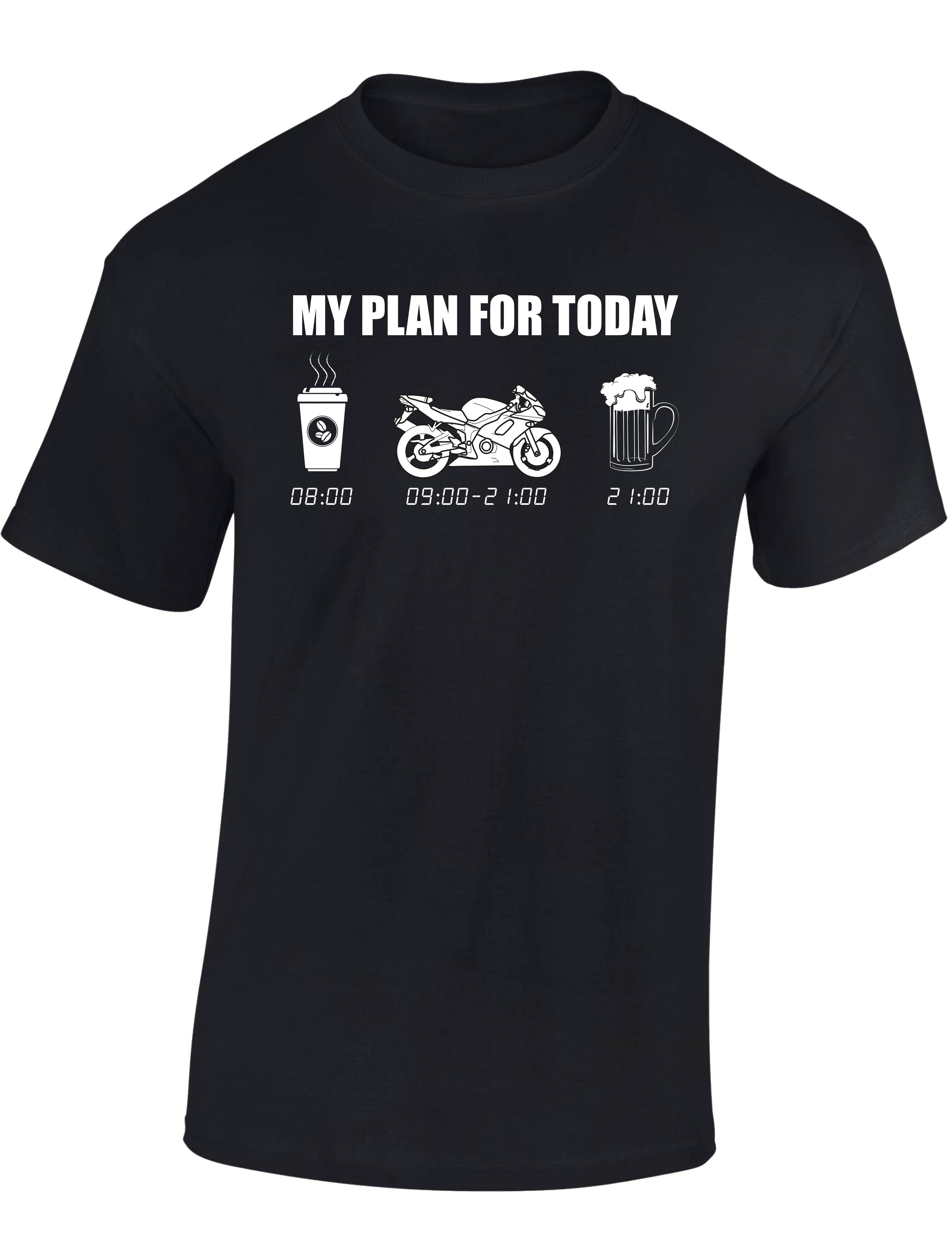 Baddery Print-Shirt Biker T-Shirt: "My plan for today - Motorrad", hochwertiger Siebdruck, auch Übergrößen, aus Baumwolle
