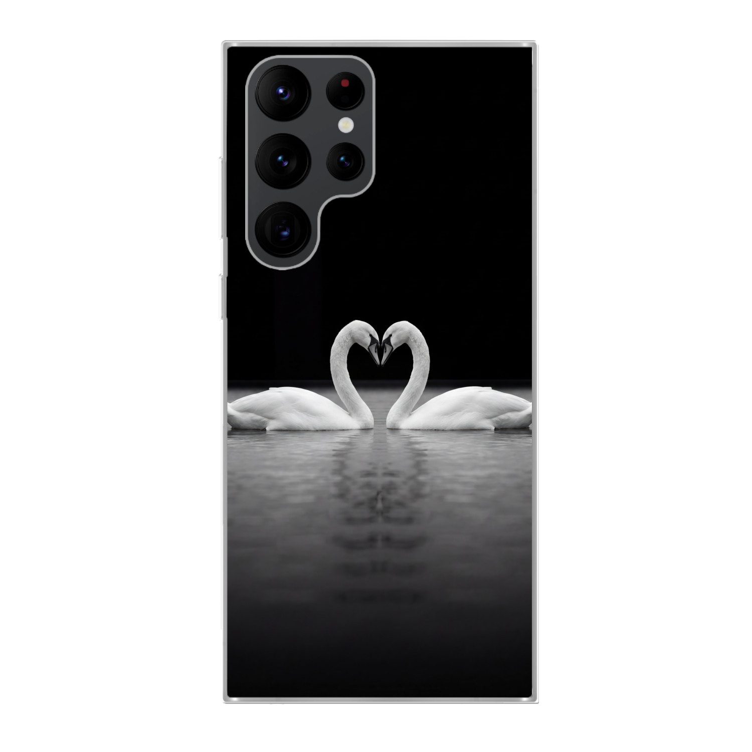 MuchoWow Handyhülle für Samsung Galaxy S22 Ultra Schwäne - Herz - Schwarz - Weiß, Phone Case, Silikon, Schutzhülle Dünn
