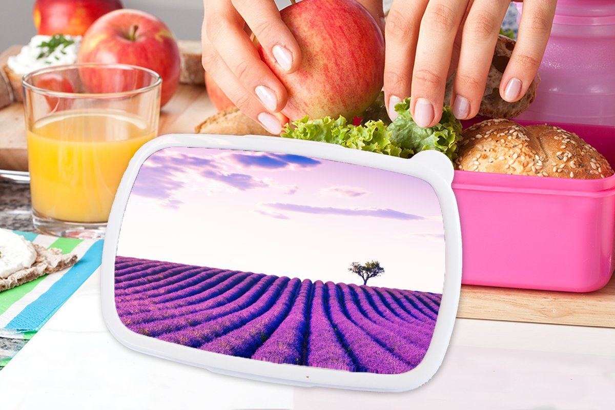 - - Lunchbox Snackbox, (2-tlg), Kunststoff Brotdose rosa Lavendel Mädchen, Blumen, MuchoWow Brotbox Erwachsene, Lila Kinder, - Kunststoff, für Bäume