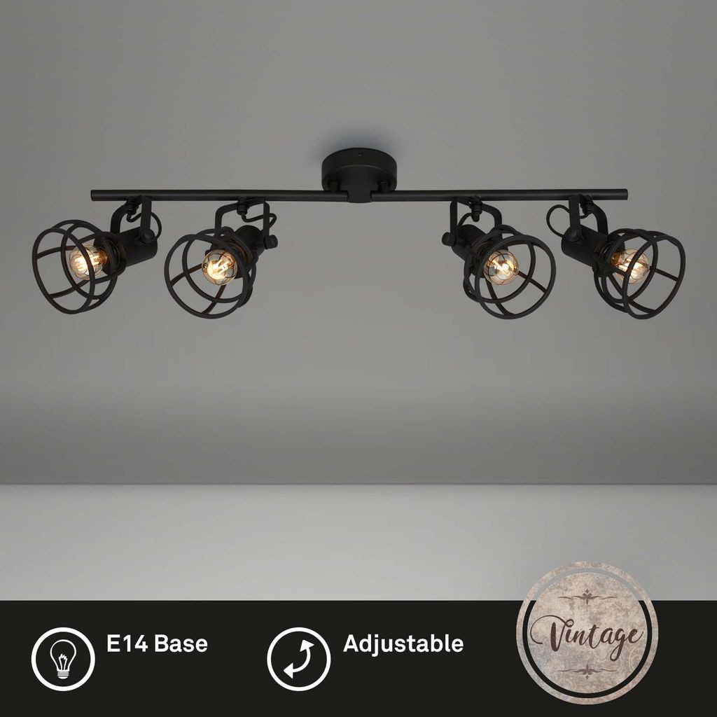 Briloner Leuchten LED Deckenleuchte 2669-045, ohne Leuchtmittel, 2700K - Extra-Warmweiß, Deckenlampe Vintage dreh- und schwenkbar (4x E14 max. 25W)