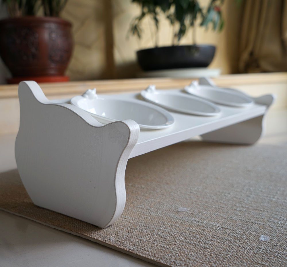 Futternapf CatS Design Holz/Keramiknäpfe Katzennapf"Neigy"3er