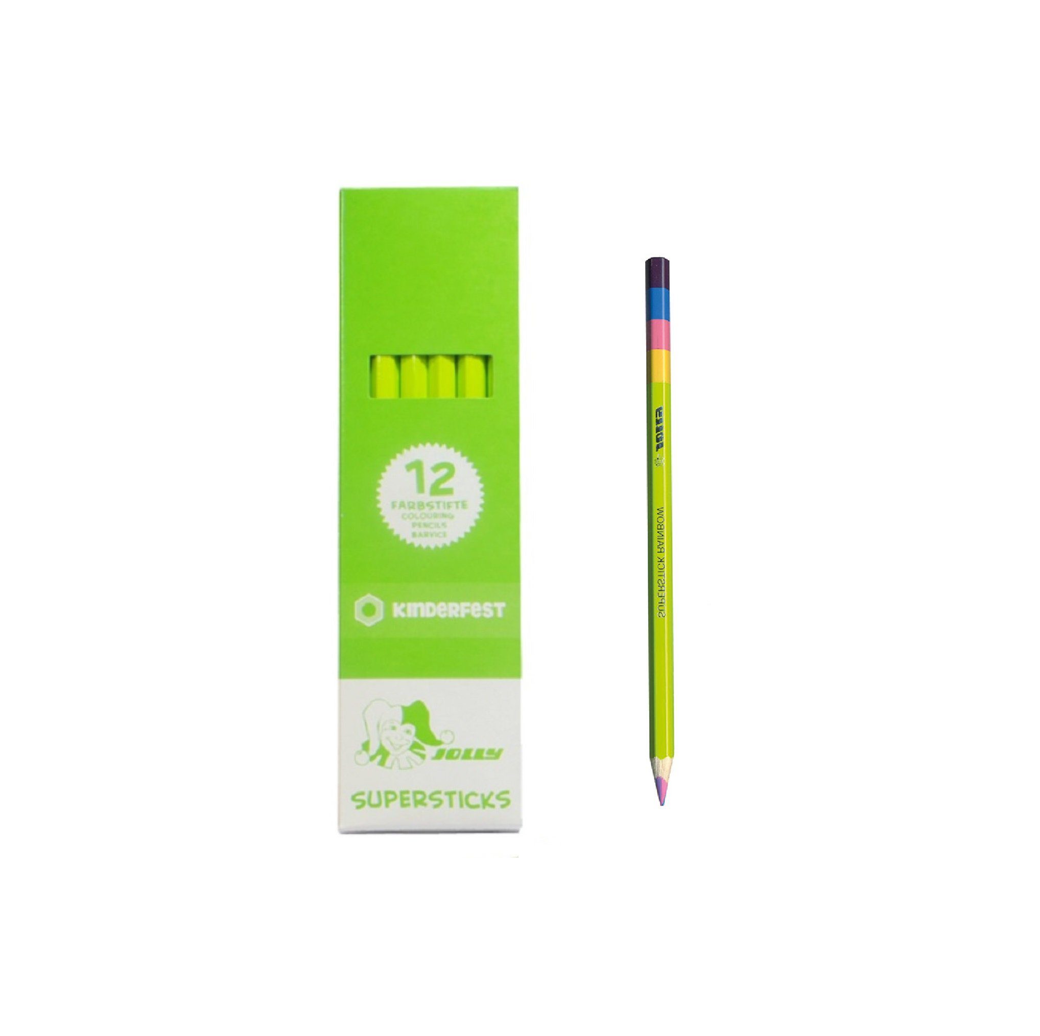 JOLLY Buntstift Supersticks Rainbow - 12er Packung - vier Farben mit nur einem Stift, Rosa/Violett/Blau/Gelb - bruchsichere Mine - Made in Austria