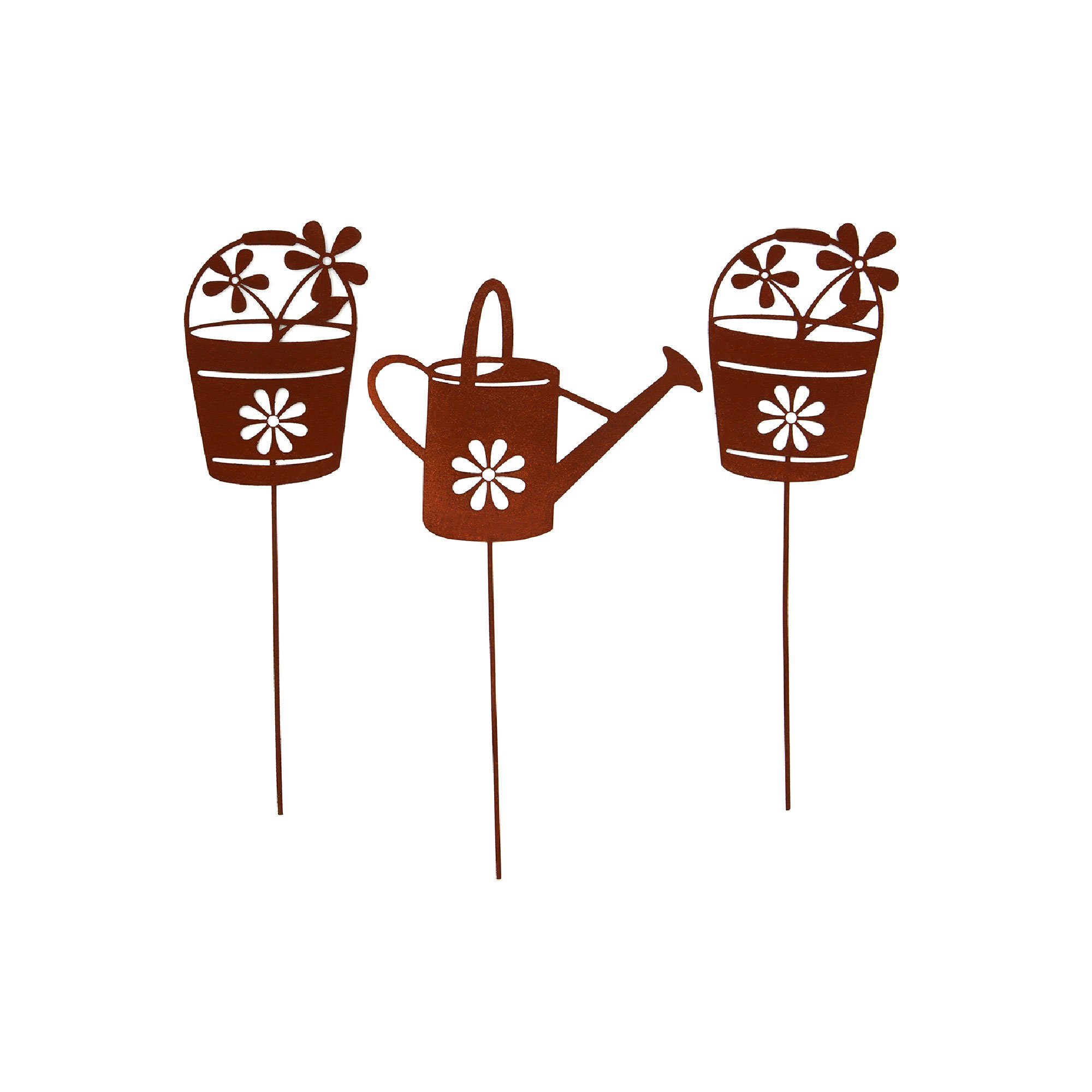 UNUS GARDEN Gartenstecker Gartenstecker Metall Rostoptik Gießkanne Blumentöpfe Deko (3-St., 3er Set) Roststecker Gartenstecker Beetstecker Rostdeko Garten Ostern Frühling