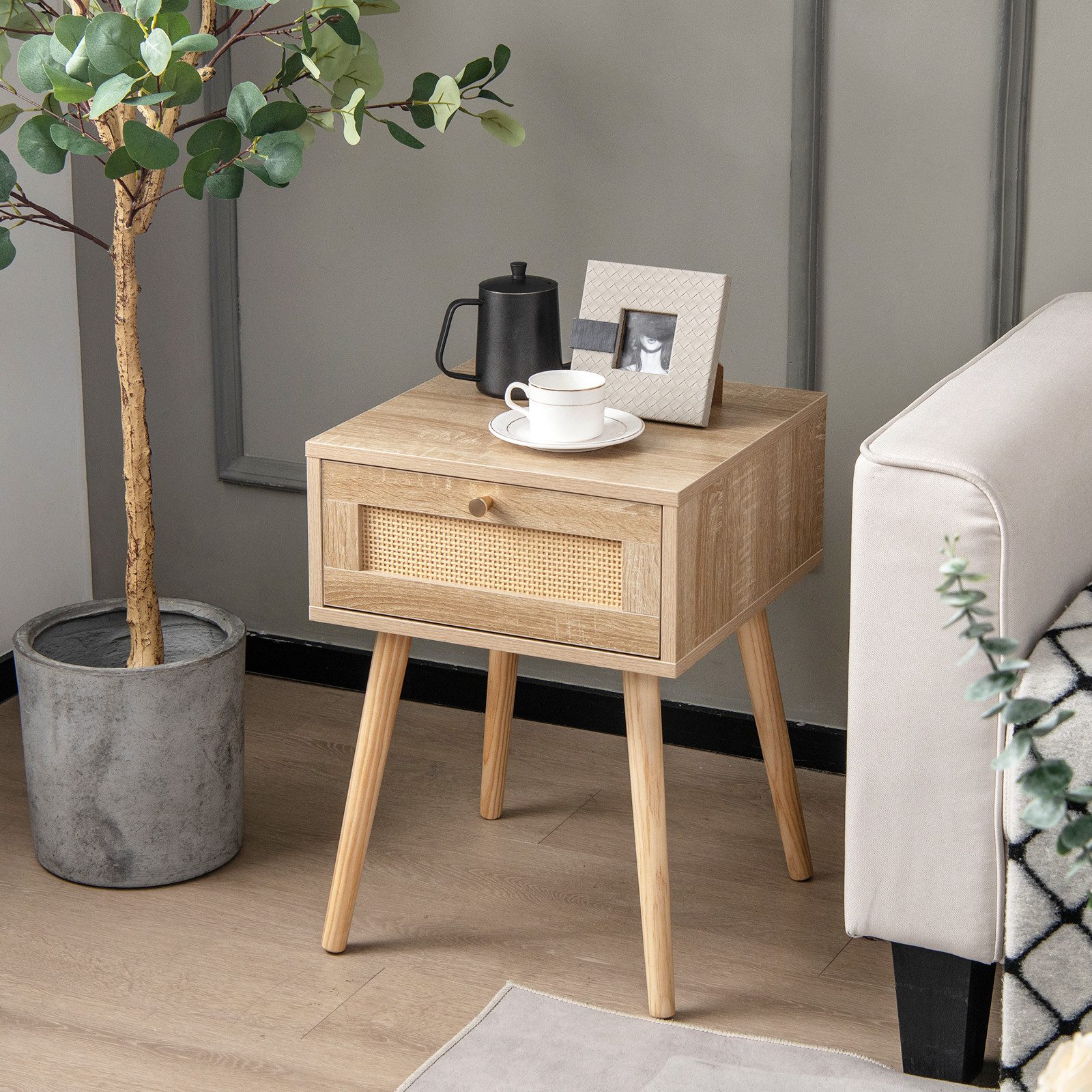 KOMFOTTEU Nachttisch (2-St), Beistelltisch mit Rattan-Design günstig online kaufen