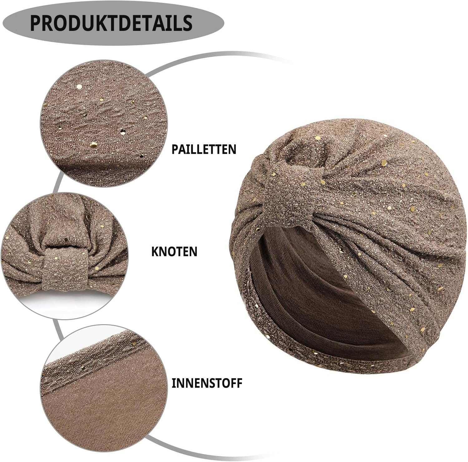 Zaewry Kopftuch Damen Paillettenkopftuch, Glitzer Vorbinde Kopftuch, Weiches Elastisches Kopftuch – Bild 4 von 5