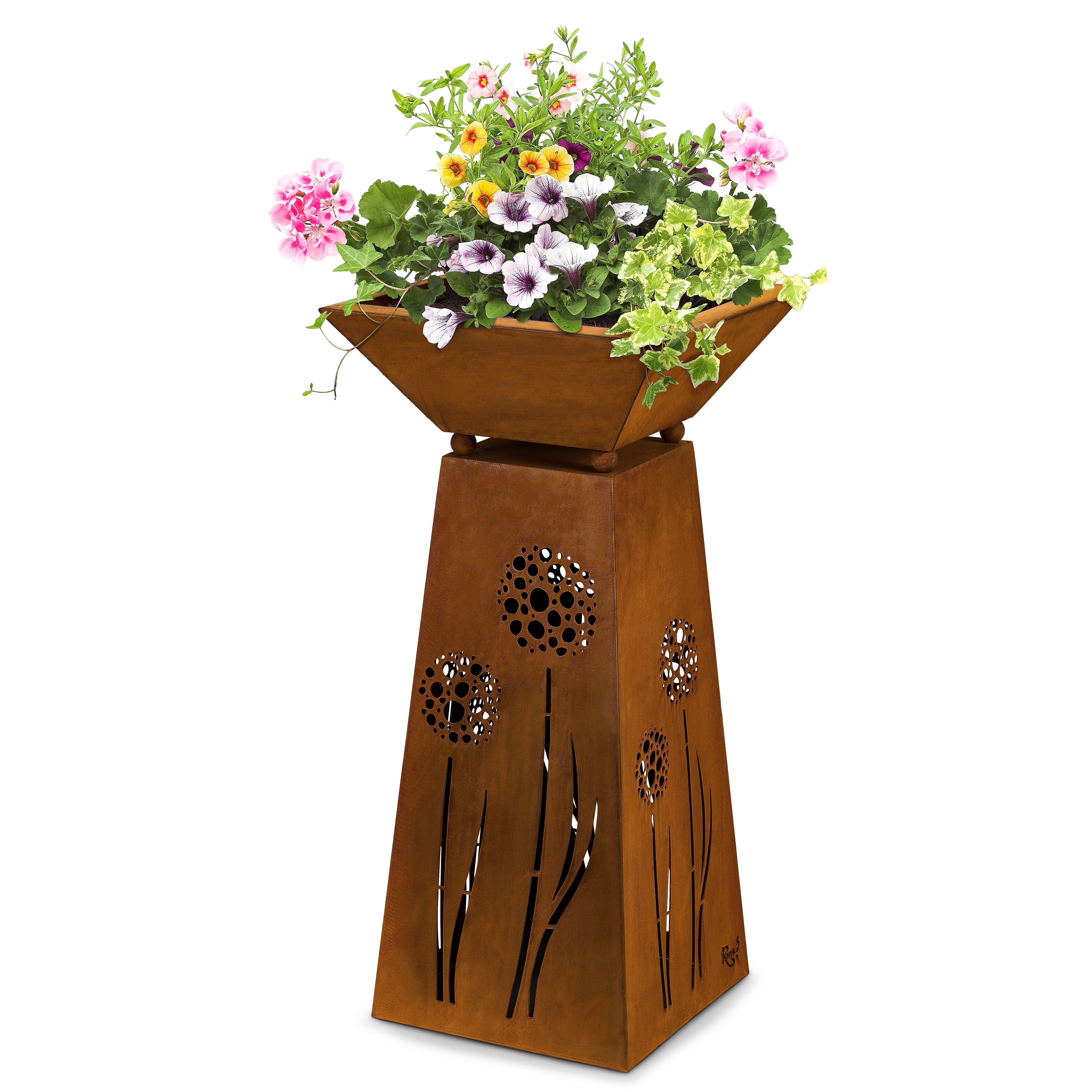 Rostikal Dekosäule Pflanzsäule Edelrost 72 cm mit Pflanzschale – Metall Gartendeko (Set, Set), Konische Metallsäule mit abnehmbarer Schale – wetterfest & standf – Bild 3 von 5