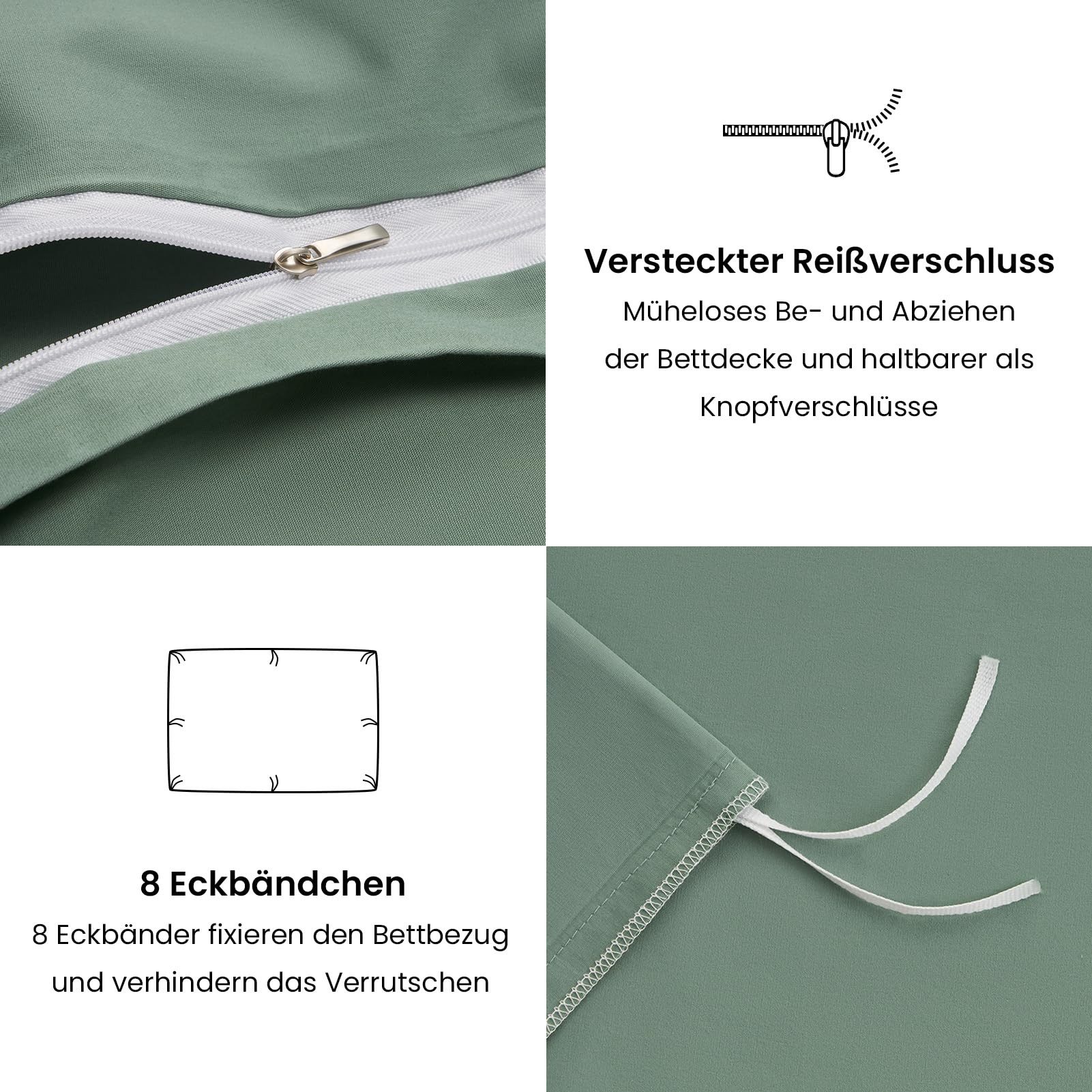Topfinel Bettwäsche 135 x 200 baumwolle weich hautfreundlich Allergiker Baby ganzjährig, Baumwolle, 3 teilig, bettwäsche-sets 240 X 220 mit reißverschluss Salbe – Bild 4 von 5