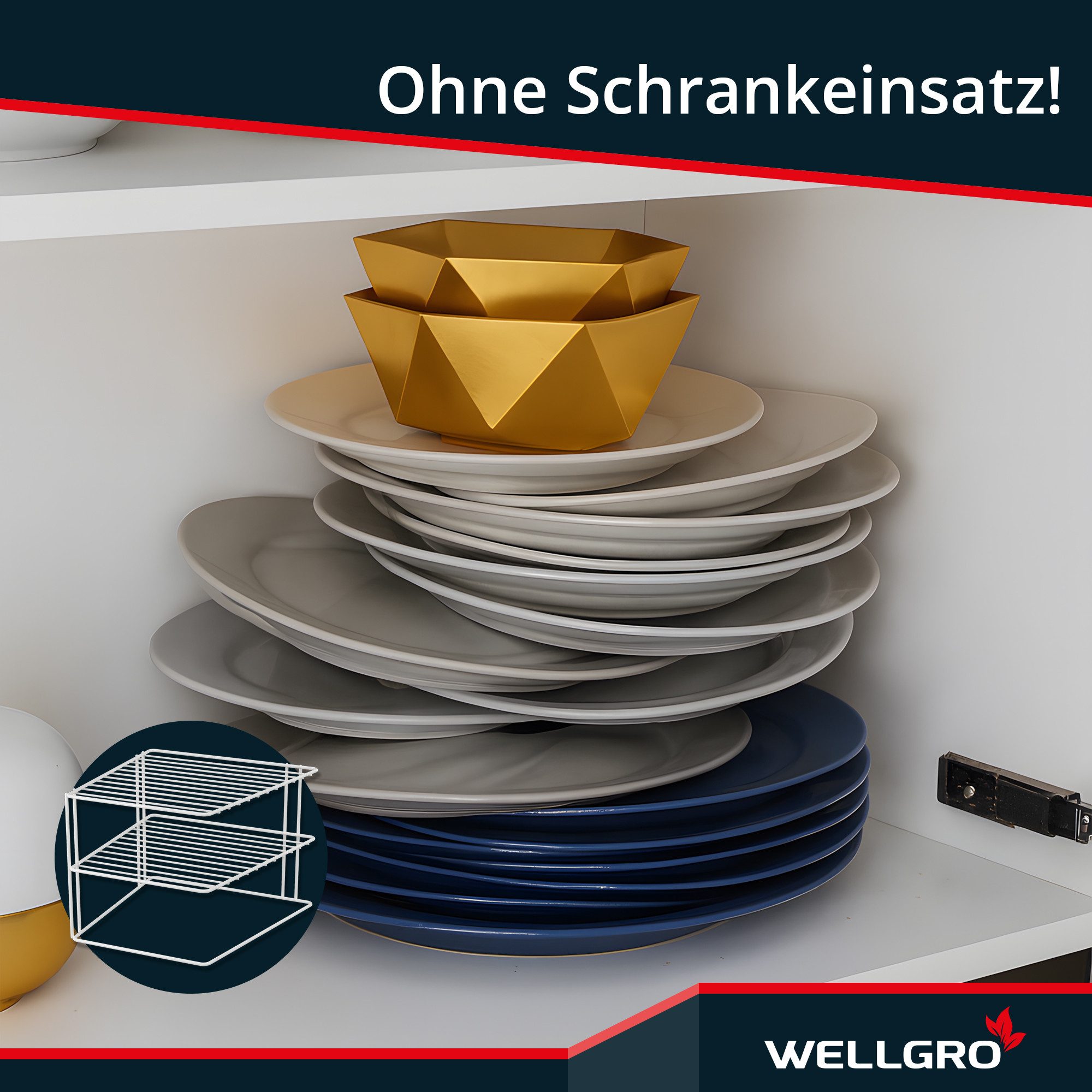 Wellgro Geschirrständer 2x Schrankeinsatz mit 2 Etagen - weiß, 25 x 25 x 20 cm – Bild 5 von 5