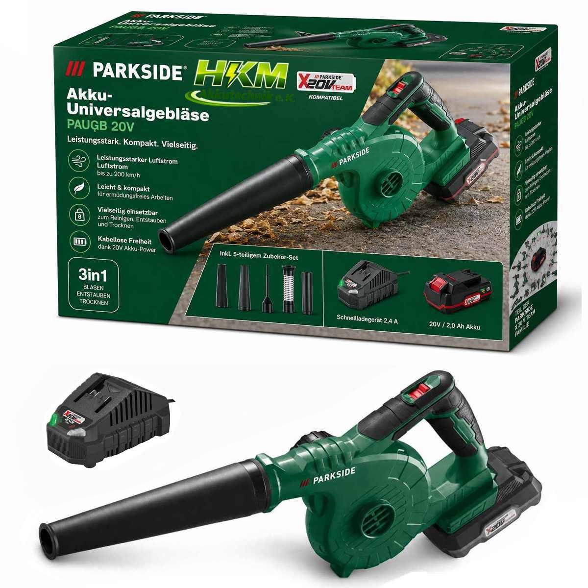 Parkside Akku-Laubbläser 20 VAkku-Universalgebläser PAUGB, Laubbkäser mit Akku 2 Ah /Ladegerät