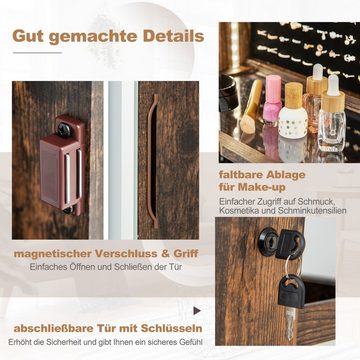 COSTWAY Schmuckschrank mit Spiegel, verstellbaren LED, drehbar, abschließbar