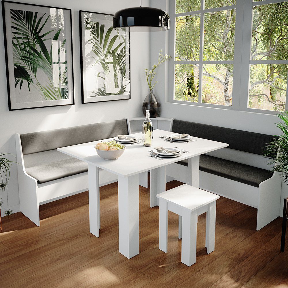 Vicco Sitzgruppe Roman, Weiß/Anthrazit, 180 x 180 cm mit Tisch, (Set, 5-tlg., 5-er Set), bequeme Polsterung