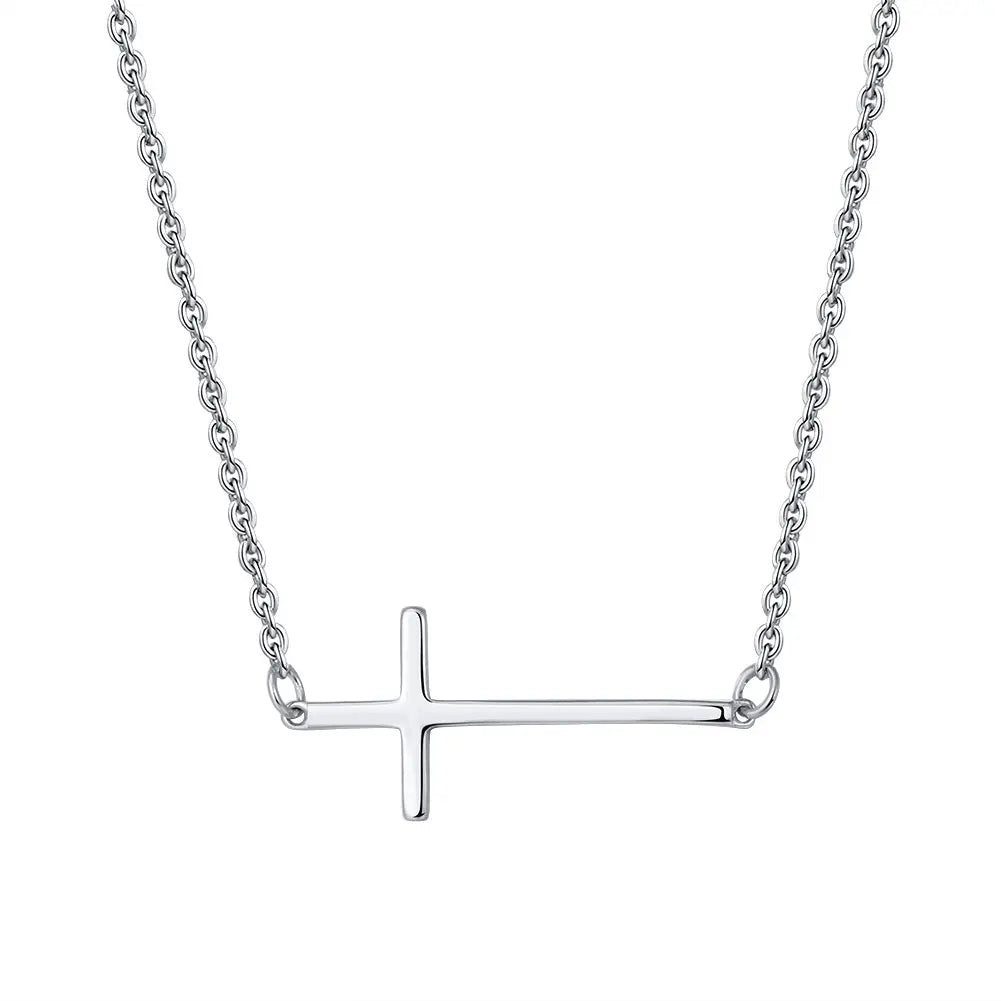 Kette mit Anhänger 925 Silber Faithline seitliches Kreuzmotiv