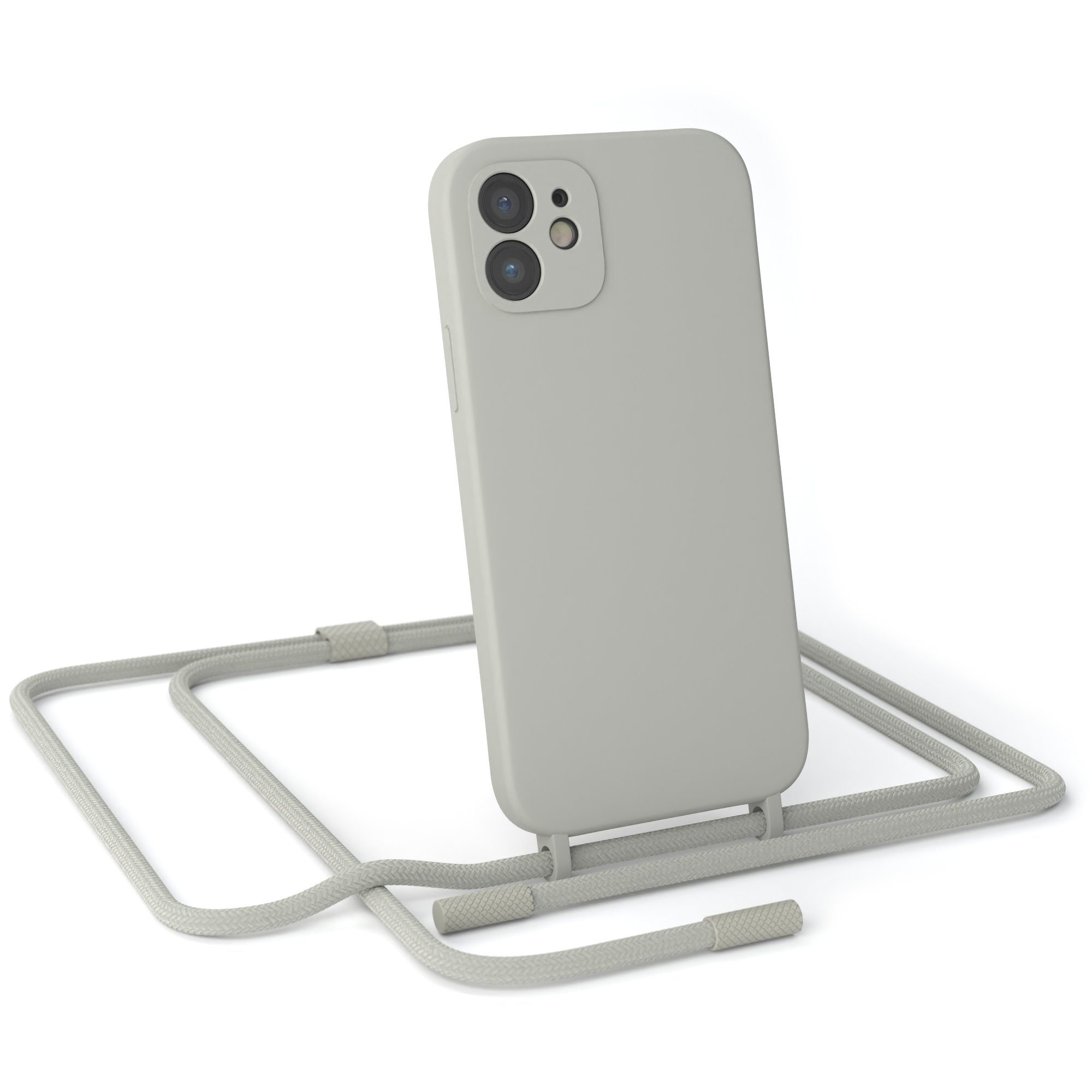 EAZY CASE Handykette Runde Kette für Apple iPhone 12 6,1 Zoll, Schutzhülle zum Umhängen Hülle mit Umhängeband Kettenhülle Grau Taupe