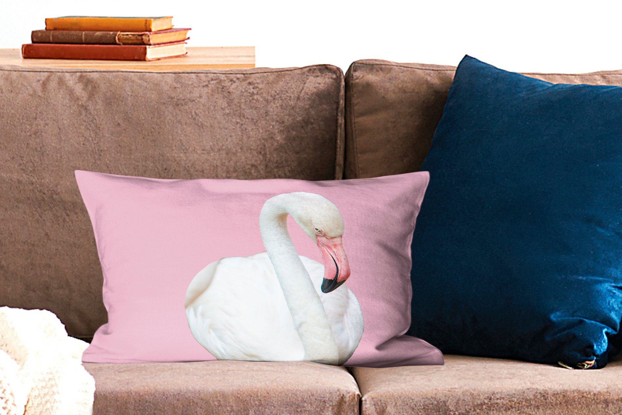 MuchoWow Dekokissen Weißer Dekoration, mit Wohzimmer Flamingo, Schlafzimmer Füllung, Zierkissen, Dekokissen