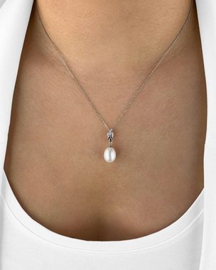 DANIEL CLIFFORD Perlenkette 'Pauline' Damen Halskette Silber 925 Anhänger einzelne Perle (inkl. Verpackung), 40cm - 45cm größenverstellbare Silberkette 1 Perlenanhänger weiß