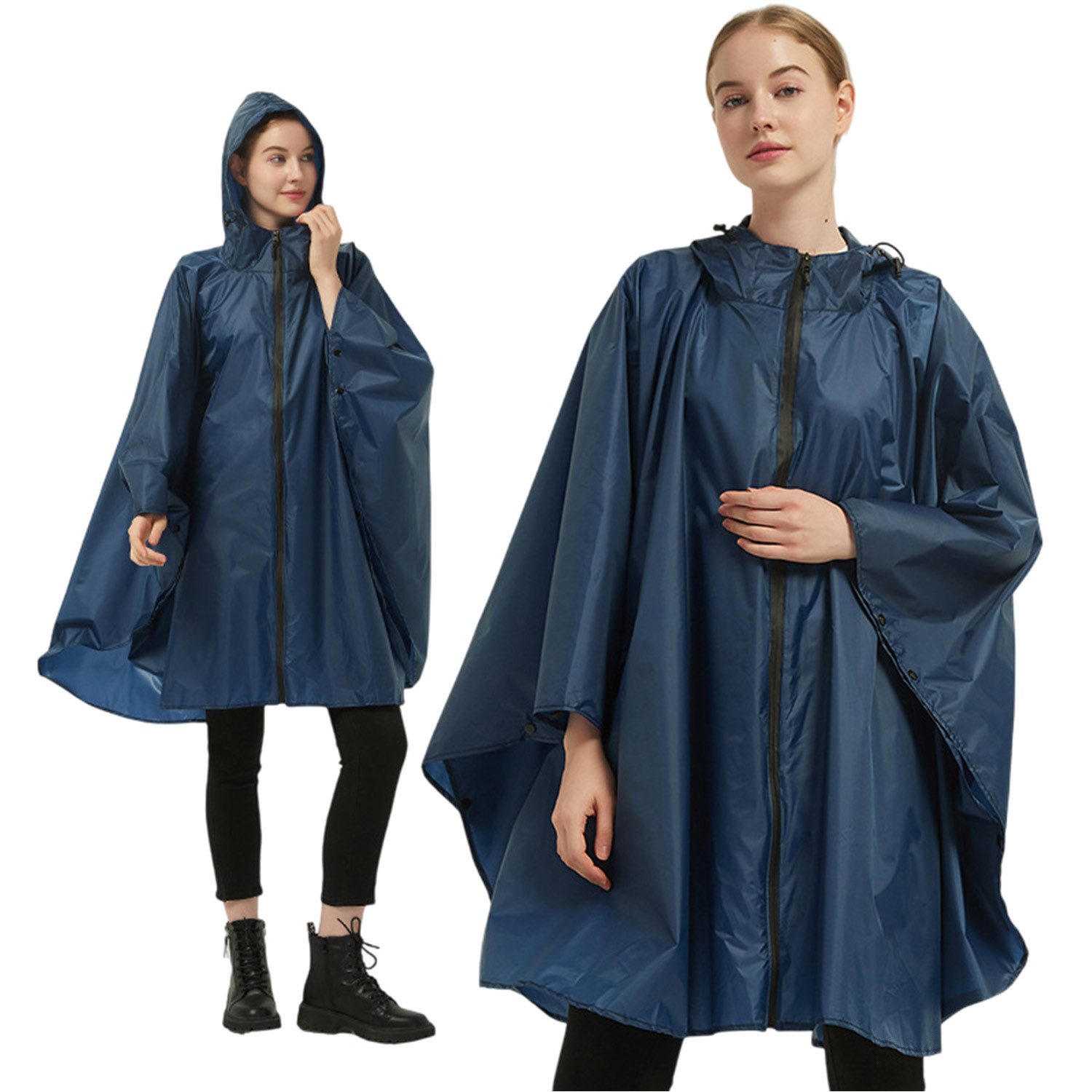 Refttenw Regenjacke Regen Poncho Jacke Mantel,Regencape mit Kapuze,Seitentaschen
