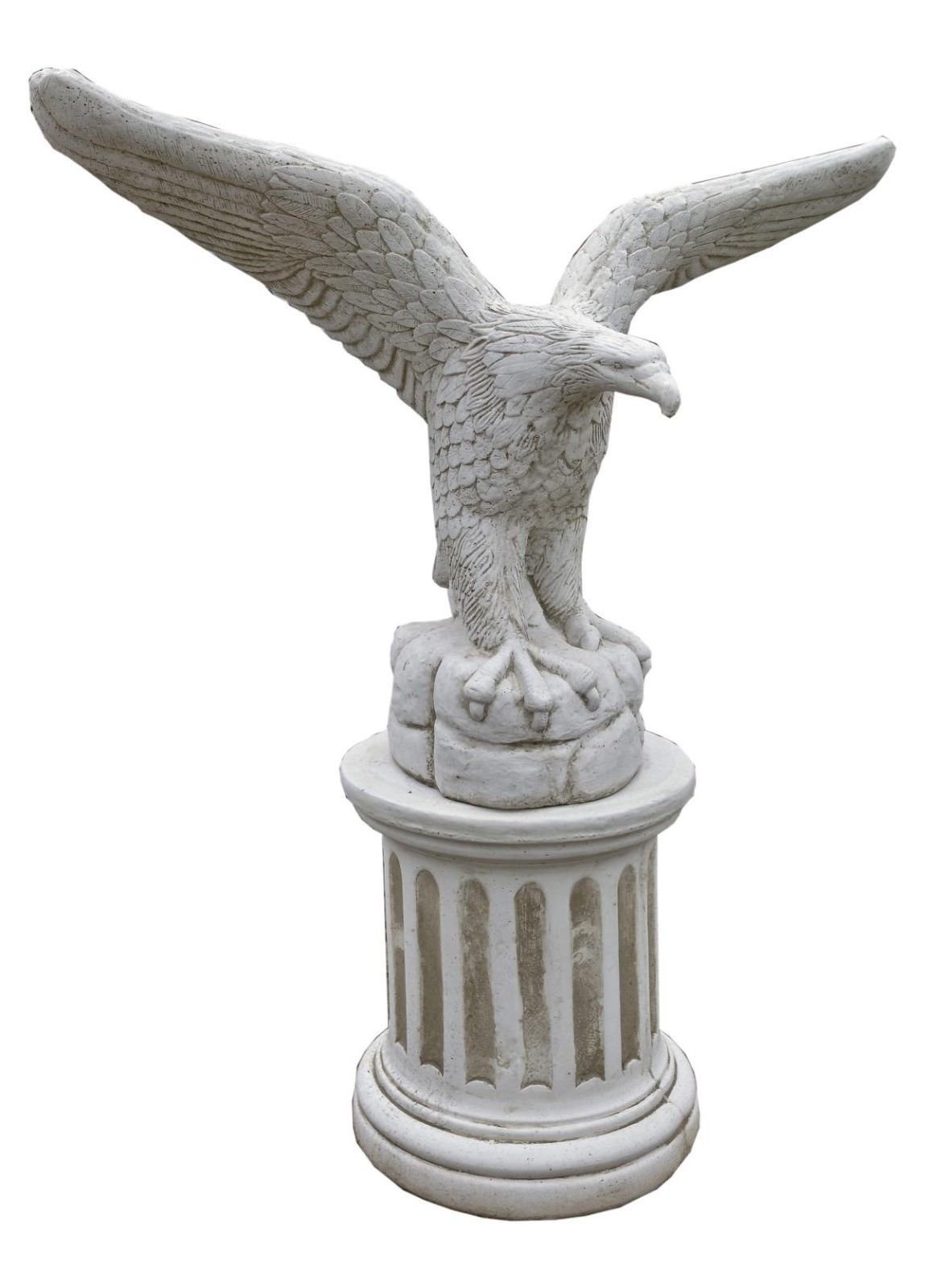 mit Gartenfigur Wohndesign Grau Standsäule Greifvogel Weiß - Steinadler Höhe: Adler Antikes Falke