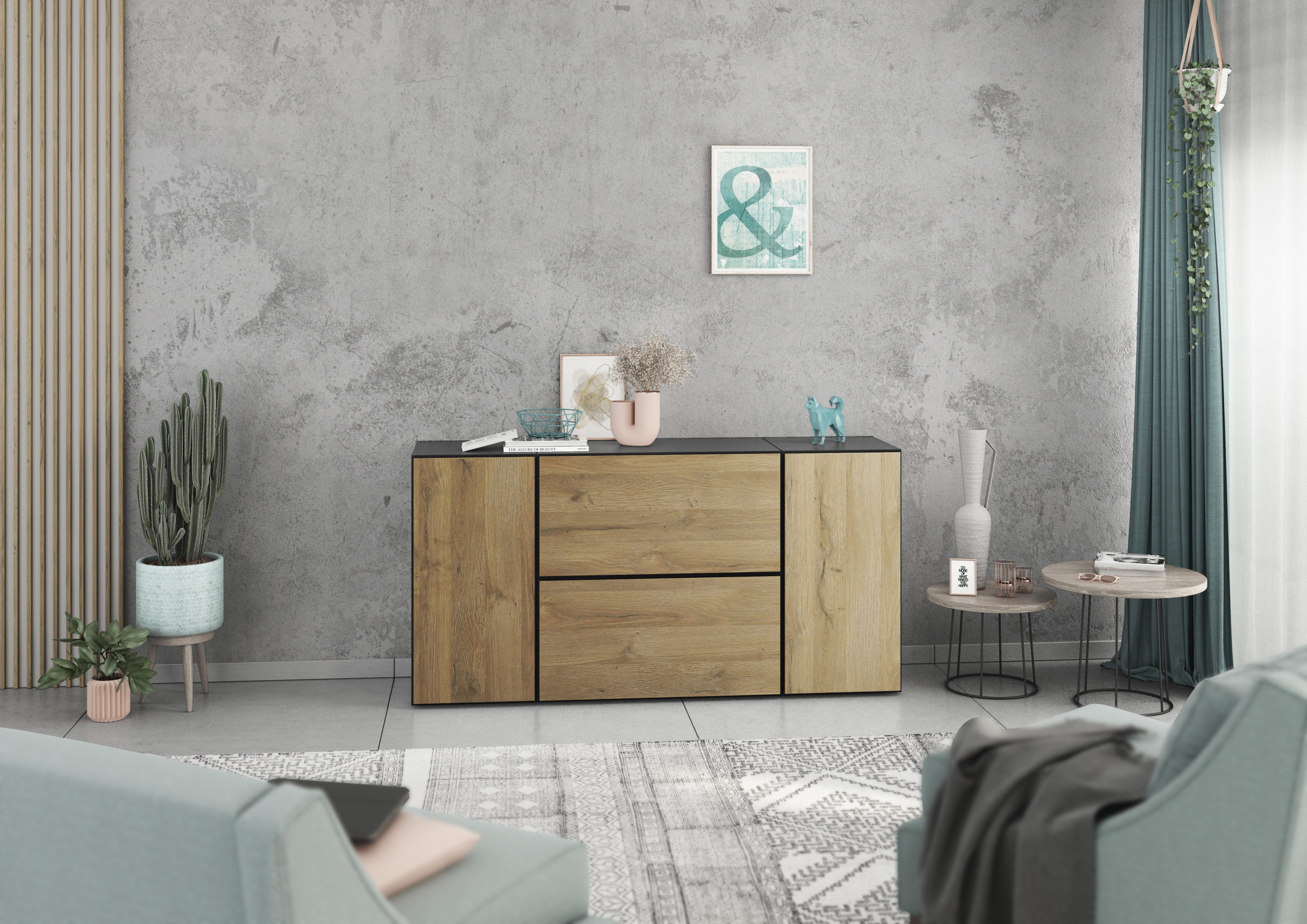 BMG Möbel Sideboard Modul+ (Sideboard Set 4 tlg., bestehend aus, 2x Schrank mit Tür, 2x Schrank mit Klappenfunktion), individuell kombinierbar, Sofclose-Funktion, Made in Germany