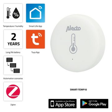 Alecto SMART-TEMP10 Smarter Kontaktsensor, Smartes Thermo-Hygrometer, Thermometermesser, Smart-Home
