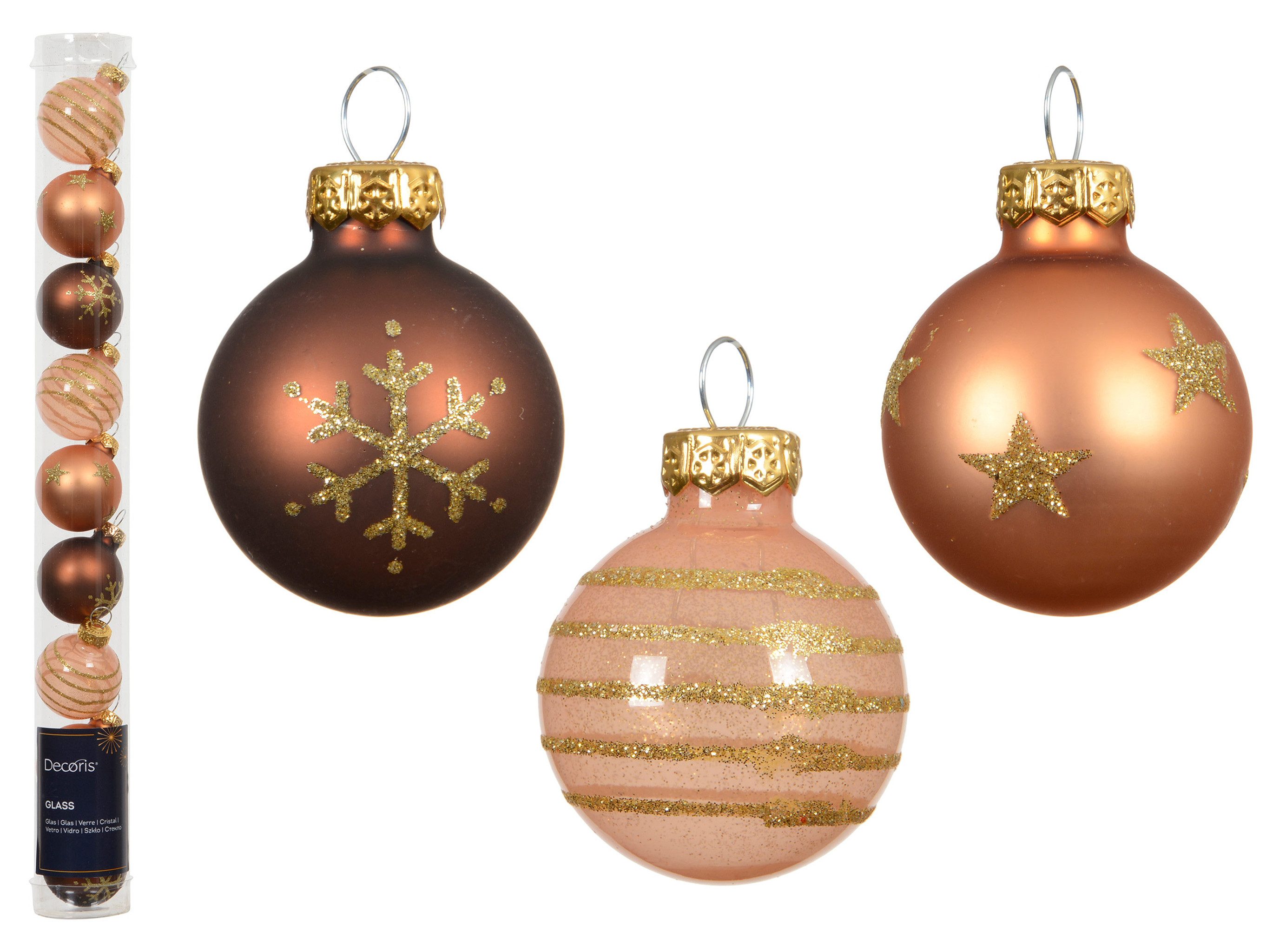 Kaemingk Weihnachtsbaumkugel, Weihnachtskugeln Glas mit Motiven 3cm 9er Set Braun / Orange Mix