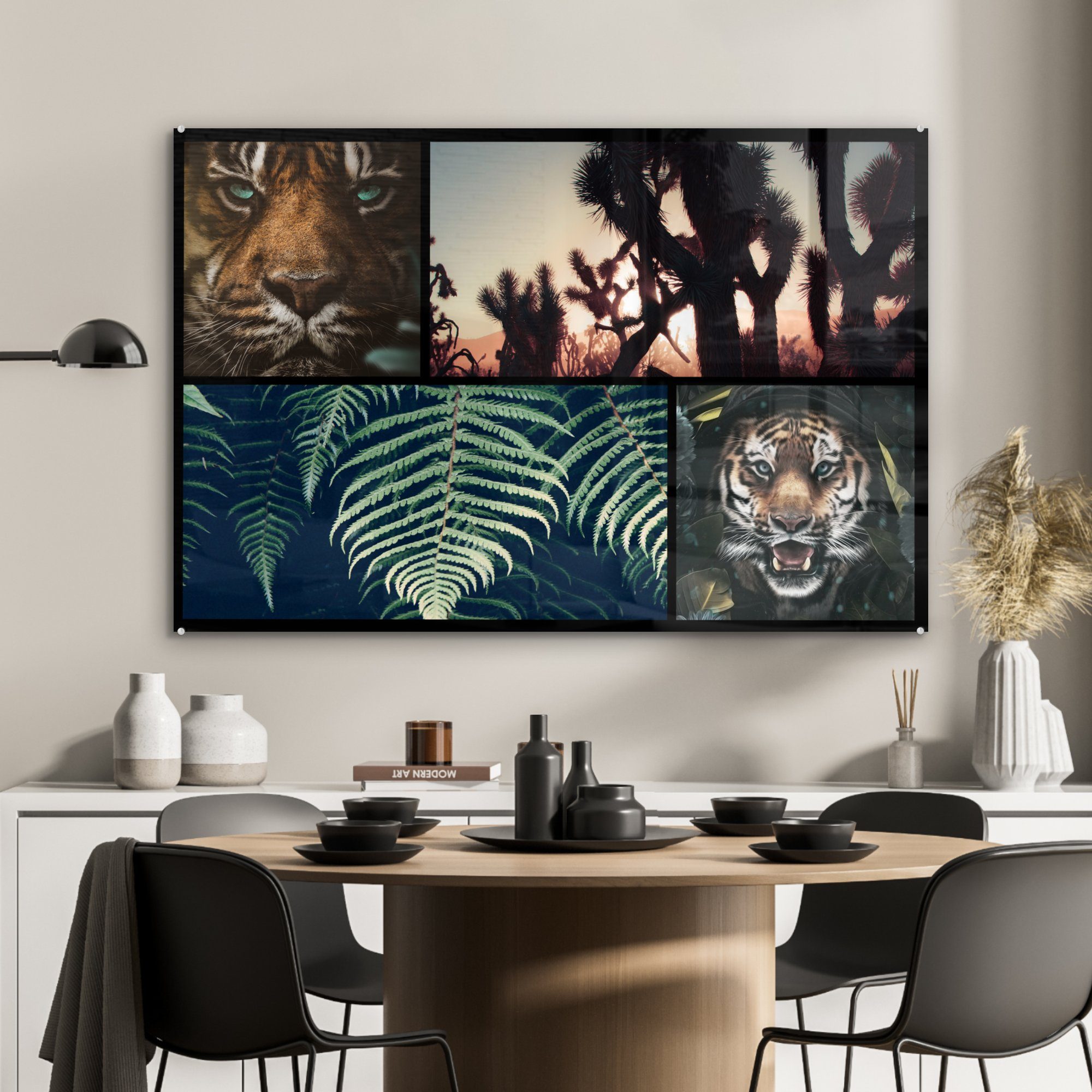 (1 - - Schlafzimmer MuchoWow Wohnzimmer Acrylglasbild Sonnenuntergang, Acrylglasbilder St), - Tiger Pflanzen Collage &