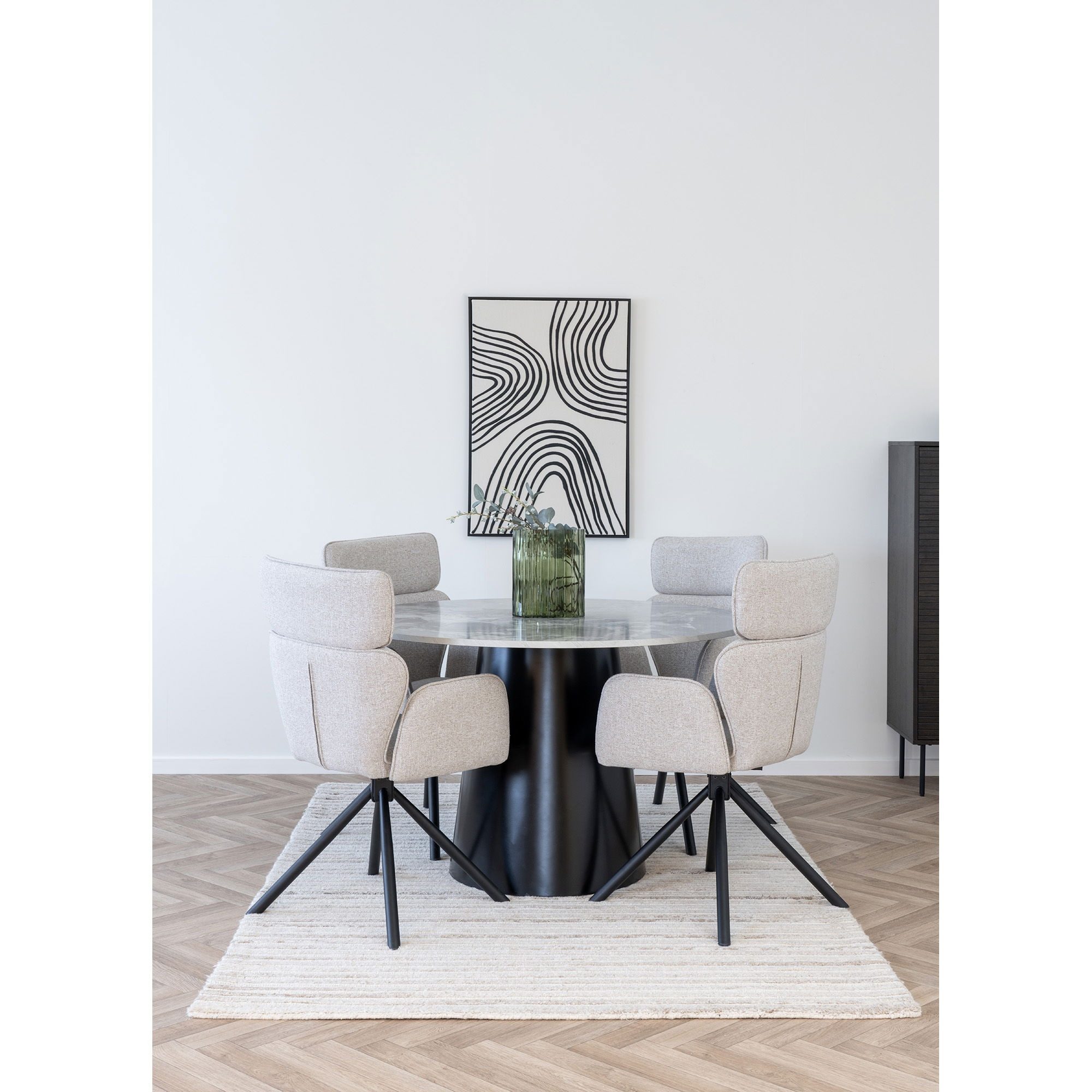 freiraum Säulen-Esstisch Brito, rund, in Grau / Schwarz, Melamin, MDF, Stahl - 75x120cm (HxD)