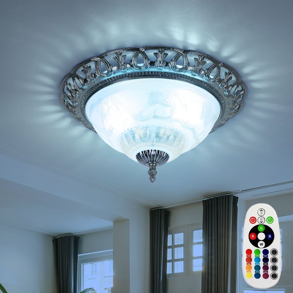 Globo LED Deckenleuchte, Leuchtmittel inklusive, Warmweiß, Farbwechsel, Deckenlampe Wohnzimmerleuchte Antik Glasschirm Perlmutt weiß