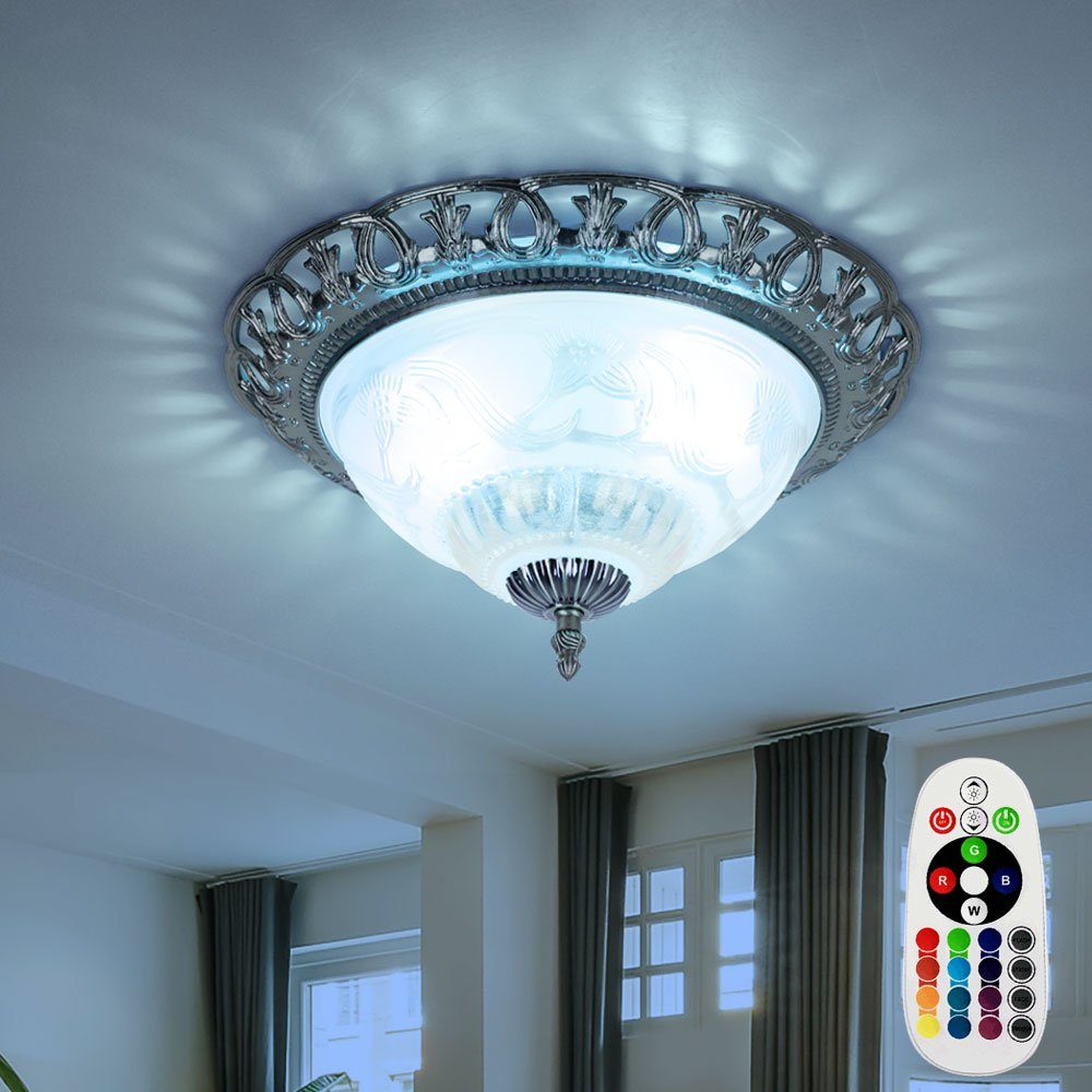 GLOBO LIGHTING LED Deckenleuchte, Leuchtmittel inklusive, Warmweiß, Farbwechsel, Landhaus Stil Decken Lampe Blumen Glas Leuchte Dimmer