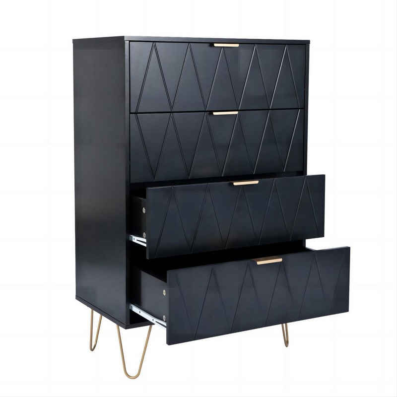 UEV Kommode mit 4 Schubladen, Sideboard für Schlafzimmer,Wohnzimmer (60 x 34 x 91 cm), Breite 60cm