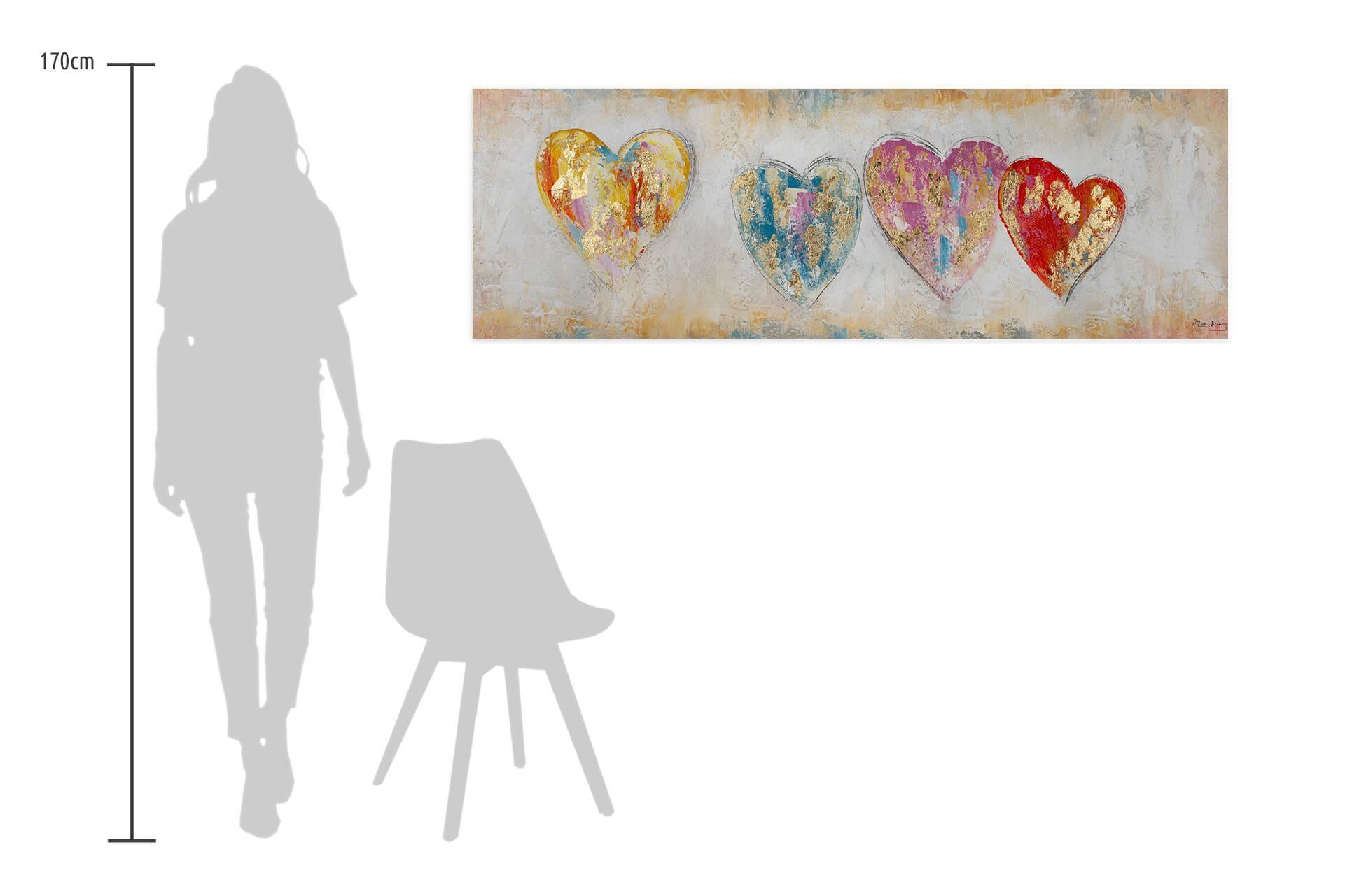 KUNSTLOFT My HANDGEMALT Wohnzimmer Wandbild 100% Leinwandbild Color cm, Gemälde 150x50 Heart