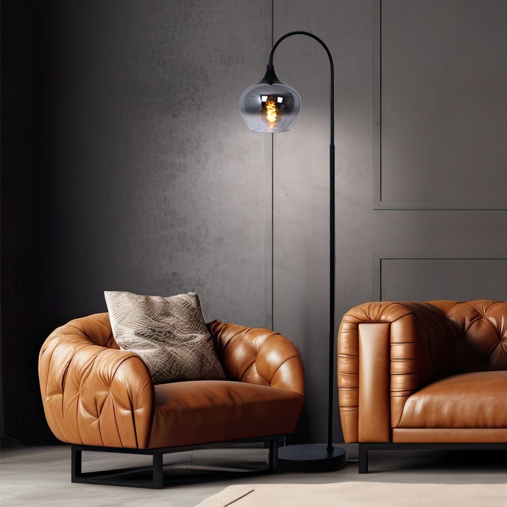 GLOBO LIGHTING LED Stehlampe, Leuchtmittel inklusive, Warmweiß, Stehleuchte Standlampe Rauchglas Metall schwarz LED Retro Wohnzimmer