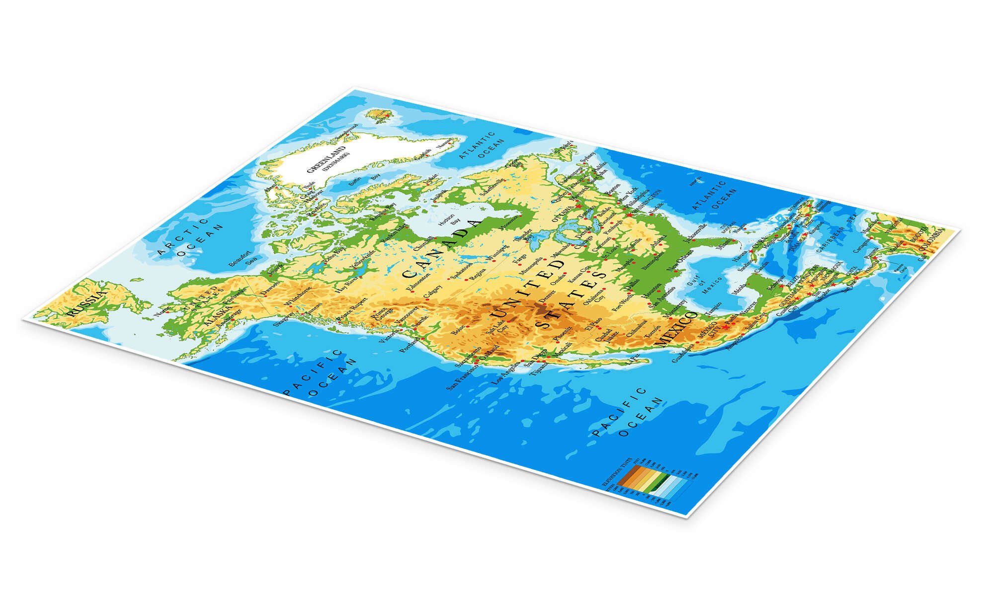 Posterlounge Poster Editors Choice, Nordamerika - Topografische Karte, Klas günstig online kaufen