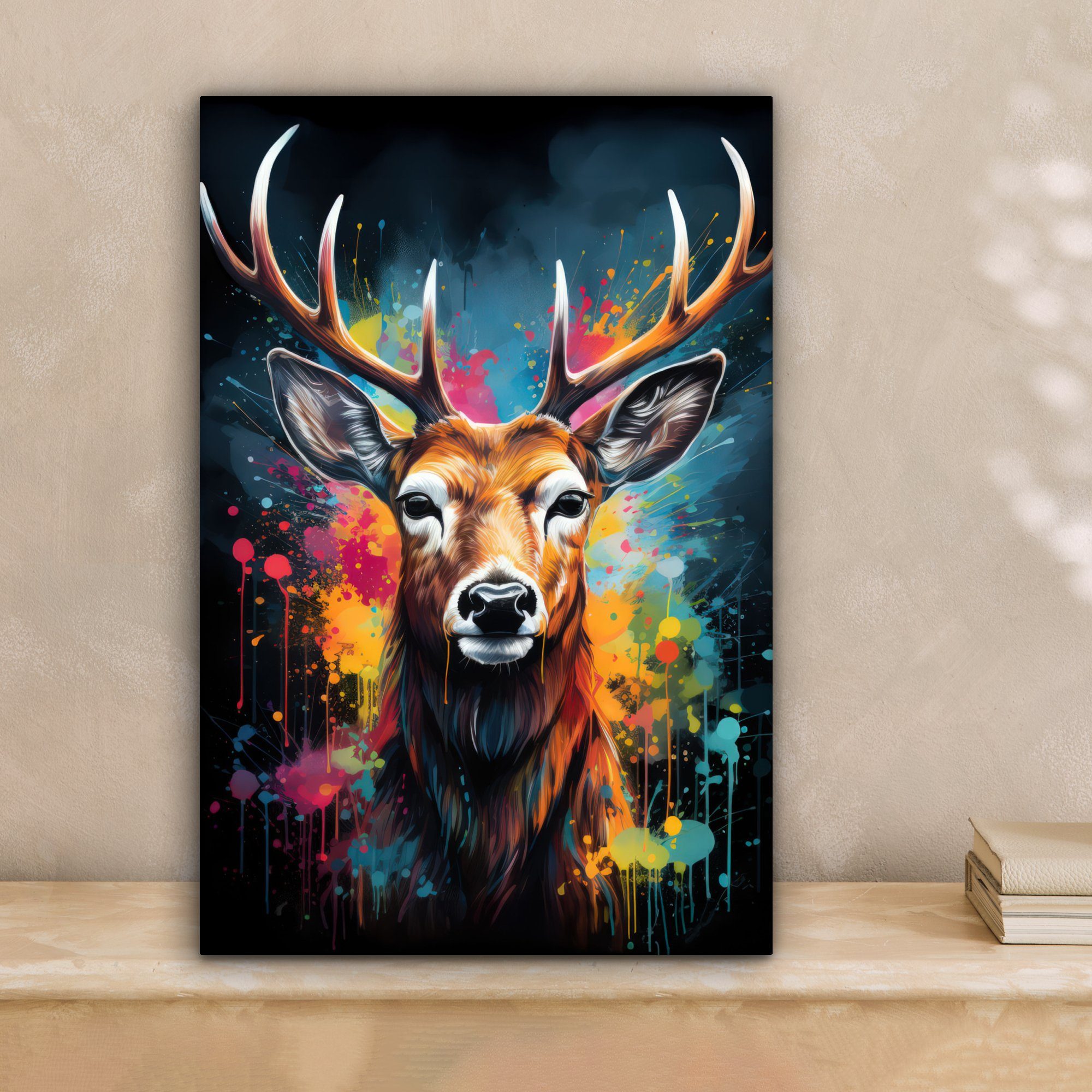OneMillionCanvasses® Leinwandbild Hirsche - Graffiti - Tiere - Farben, Foto günstig online kaufen