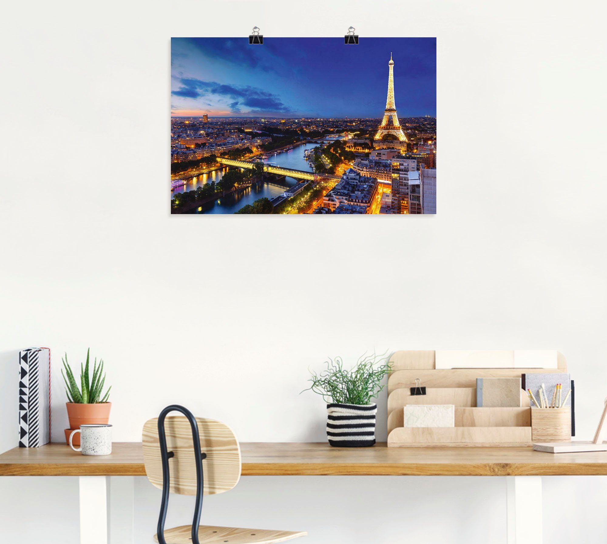 Artland Wandbild Eiffelturm Poster am als Größen Alubild, oder Paris, St), Abend, und versch. Leinwandbild, in Wandaufkleber Seine Paris (1