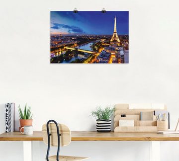 Artland Wandbild Eiffelturm und Seine am Abend, Paris, Paris (1 St), als Alubild, Outdoorbild, Leinwandbild, Poster, Wandaufkleber