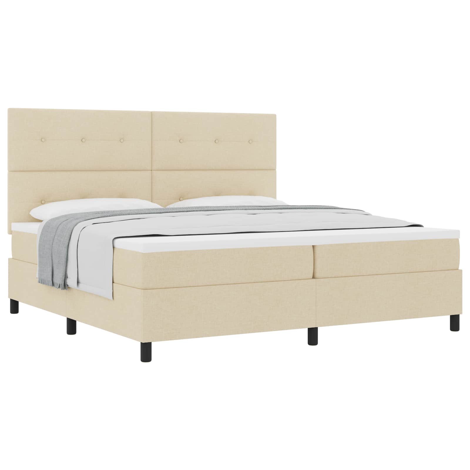 Bett Boxspringbett mit Kopfteil Creme 200 x 200 cm Stoff