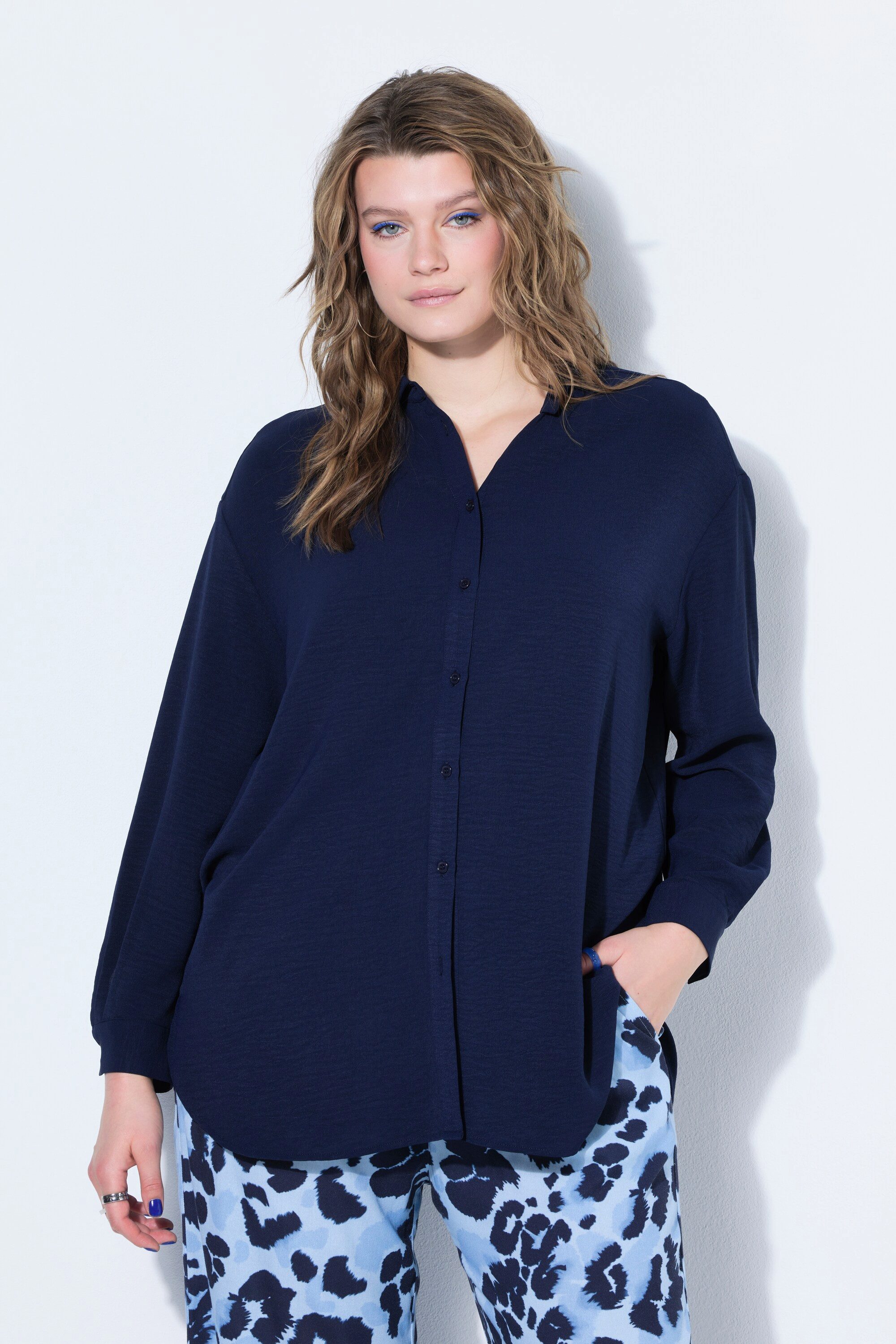 Hemdbluse Hemdbluse oversized Krepp Langarm