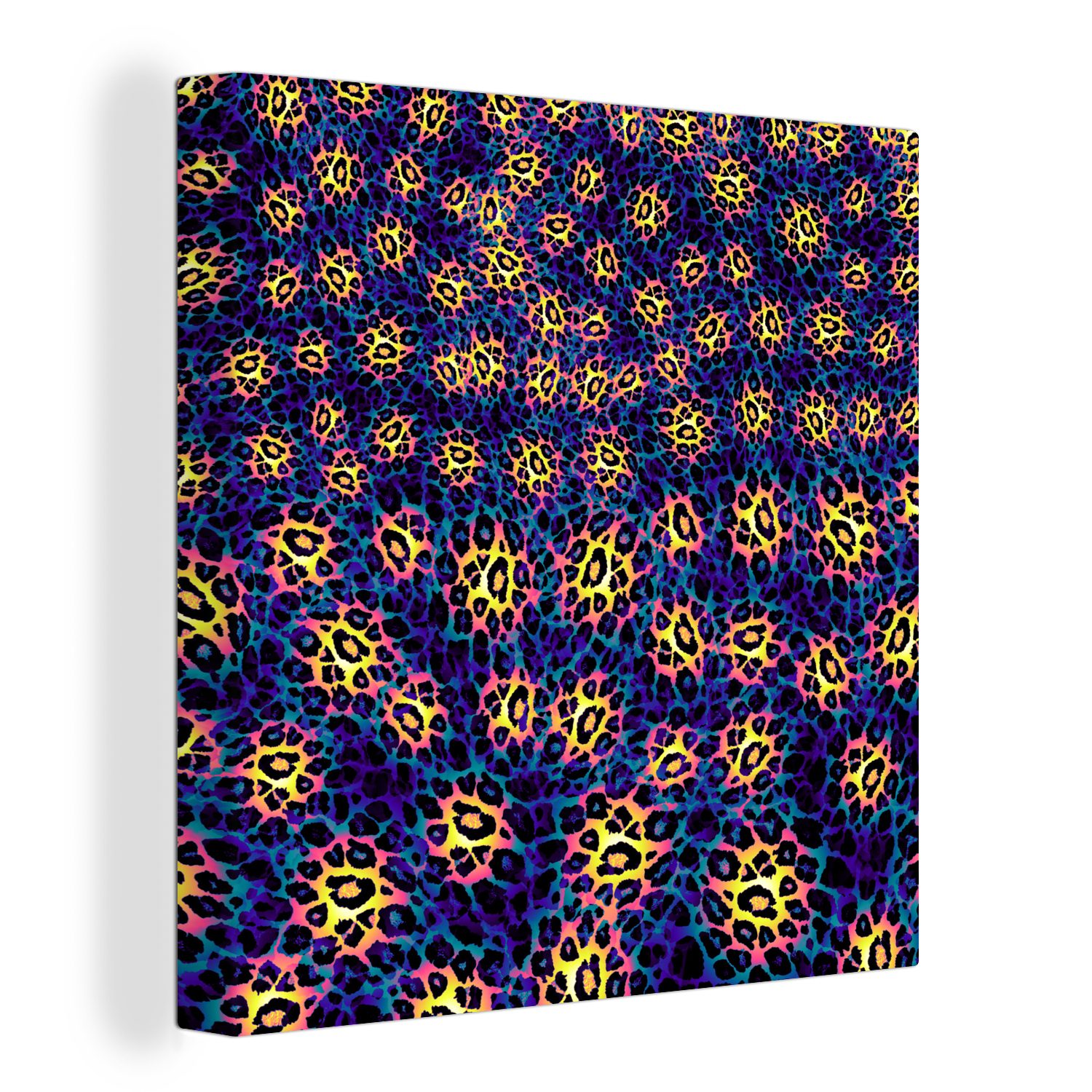 OneMillionCanvasses® Leinwandbild Leopard - Muster - Blau, (1 St), Leinwand Bilder für Wohnzimmer Schlafzimmer