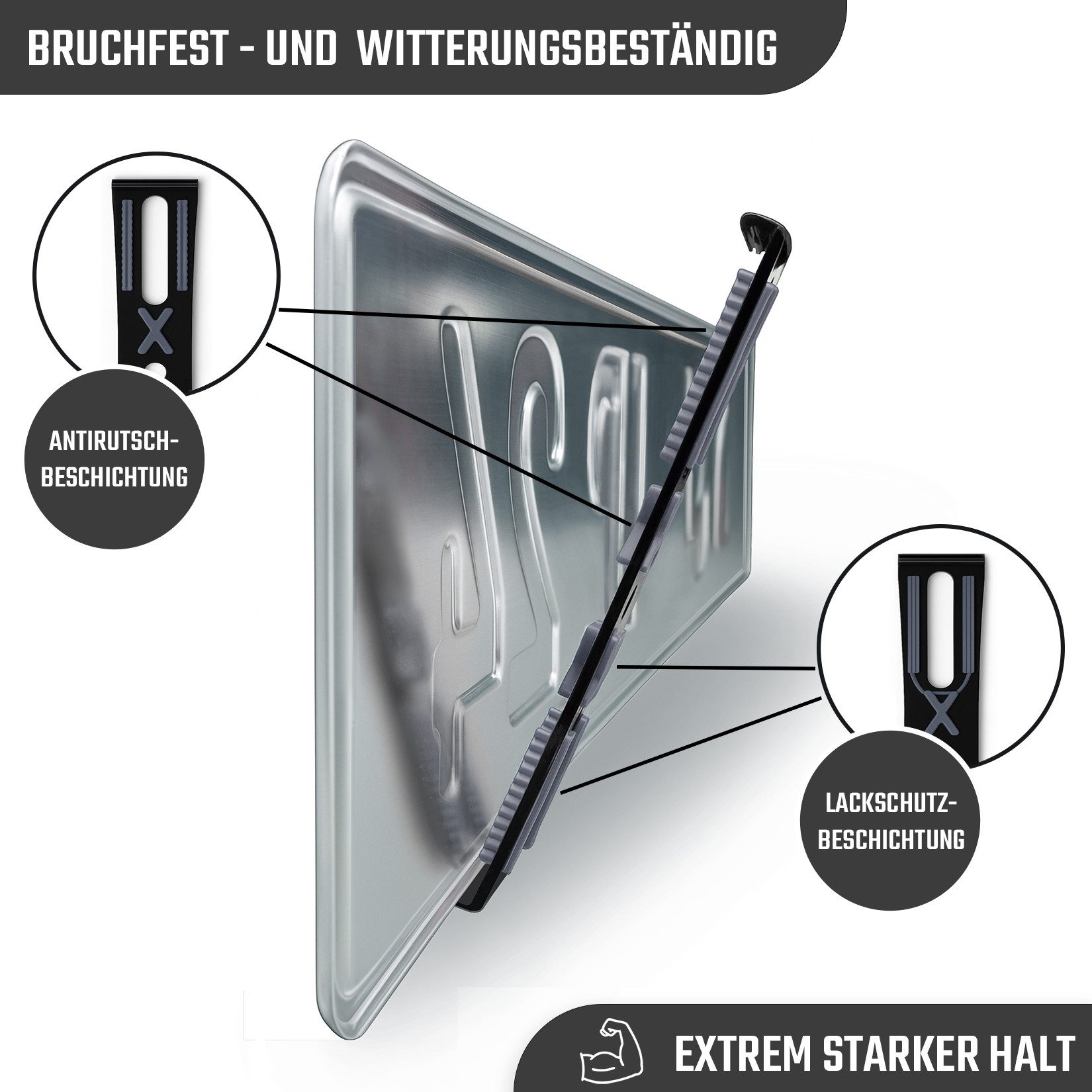 L & P Car Design Kennzeichenhalter für Auto rahmenlos universell unsichtbar, (2 Stück) – Bild 2 von 5
