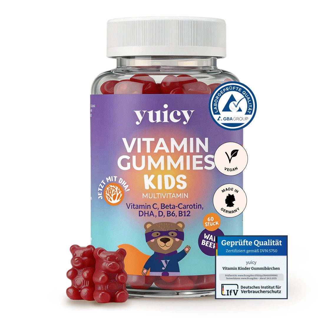 yuicy Kids Multivitamin Gummibärchen - für Immunsystem & Wachstum Gummies, 60 St., 162 g