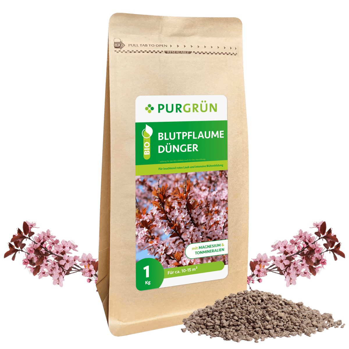 Gartendünger Purgrün Bio Blutpflaume Dünger, NPK 6+3+8, Magnesium, 1 kg