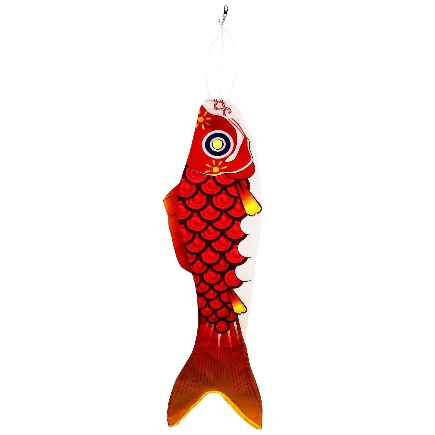 Wolkenstürmer Flug-Drache Koi Windsack 90 cm wetterfeste Garten Deko Outdoor, (Japanischer Karpfen Windsack 90 cm Drachenschmuck, 1-tlg), Rotes Fisch Windspiel für Balkon Terrasse mit Aluwirbel